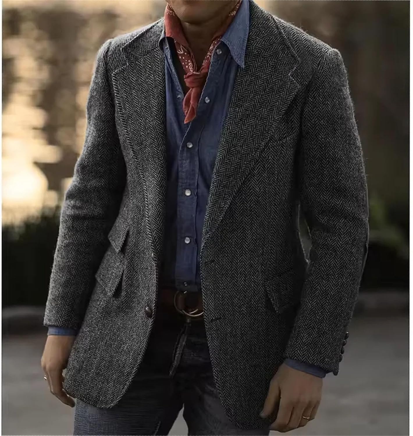 Mens Herringbone Suit Jacket Single Breasted Three Pockets Business Blazers Casual Fashion Slim Fit Elegant Coat