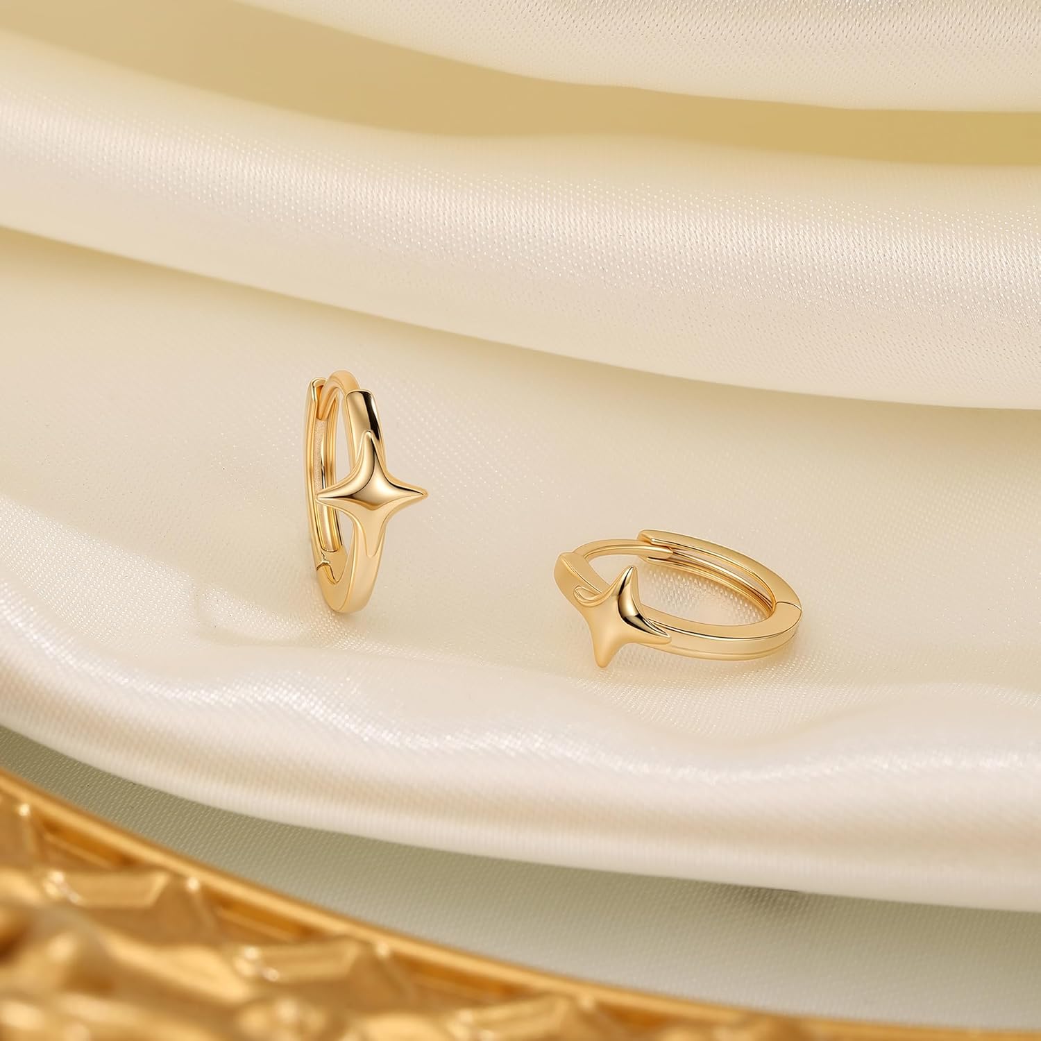Mini Star Huggie Hoop Earrings for Women 925 Sterling Silver Post 14K Gold Plated Star Small Hoop Earrings for Women - Image 7