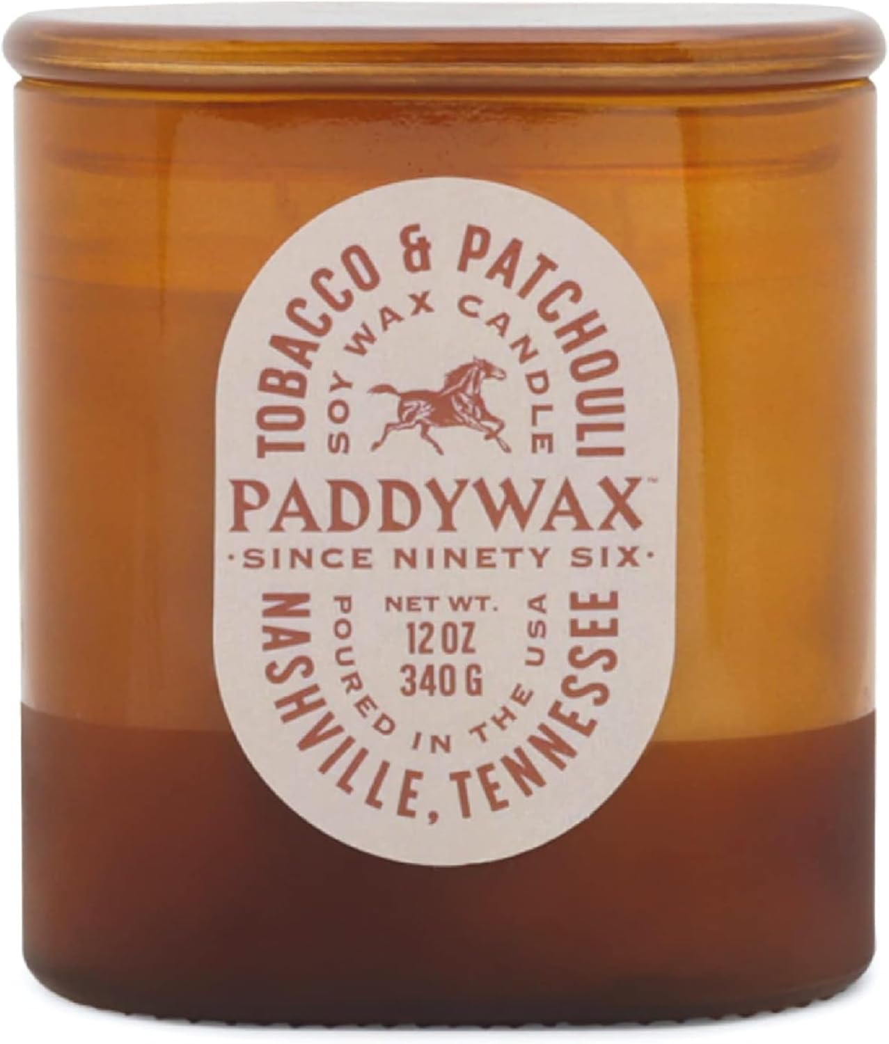 Paddywax Vista Scented Candle with Lid in Reusable Tonal Glass Jar, Clean-Burn 2-Wick Soy Candle with Approx. 84 Hour Burn Time, Decorative Gift Candles for Home, Tobacco & Patchouli, 12 oz
