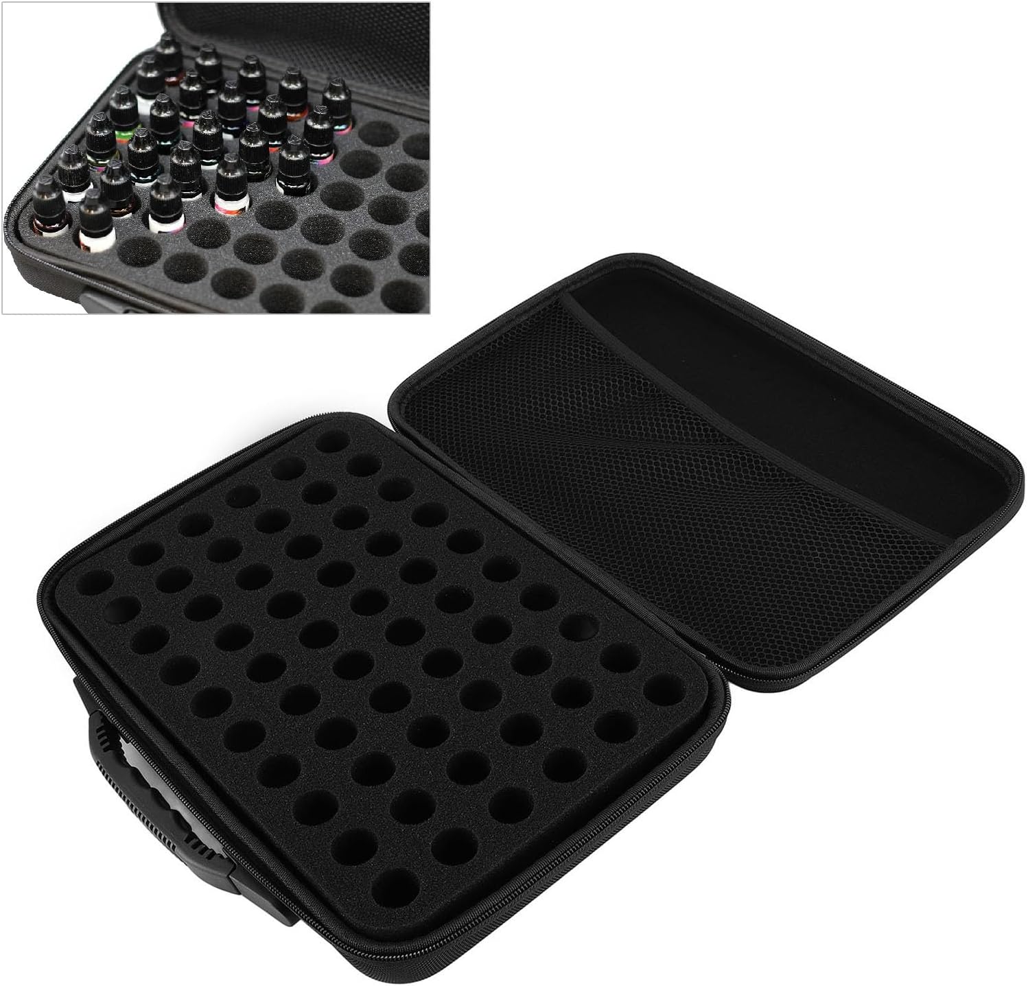 60 Bottle Model Paint Storage Case, Mini Paint Holder Fits up to 60 Bottles 5ml 10ml 15ml Oils Storage Organizer with Inner Storage Pocket, Hard Shell Exterior Miniature Craft