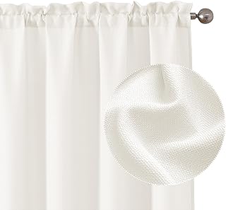 Chyhomenyc Light Filtering Curtains 84 Inch Length 2 Panels, Faux Linen Textured Soft Airy Privacy Yellowish Farmhouse Curtain Drapes for Living Room Bedroom, Each 40Wx84L Inches, Cream(prev. Ivory)