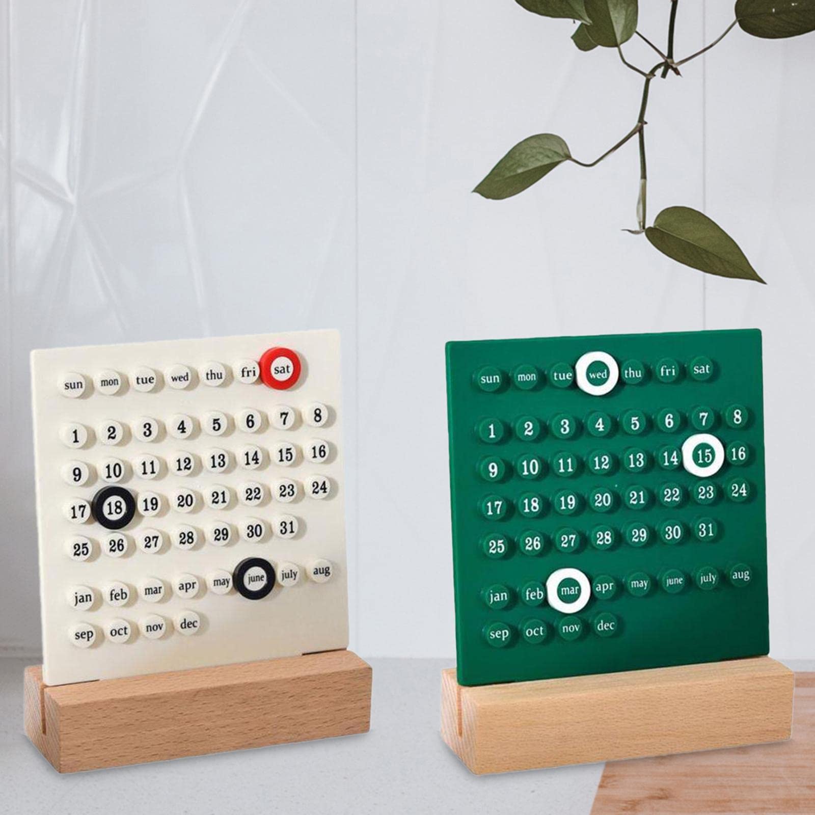 2 decorazioni creative per calendario perpetuo, per scrivania, bianco e verde