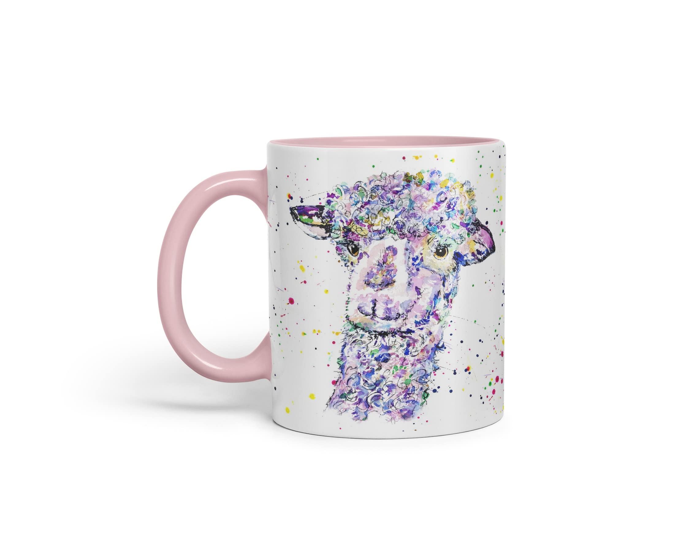 Vixar Pink Llama Lama Wildlife Farm Animals Watercolour Art Coloured Mug Cup Gift Birthday Work Office Tea Coffee (Pink)