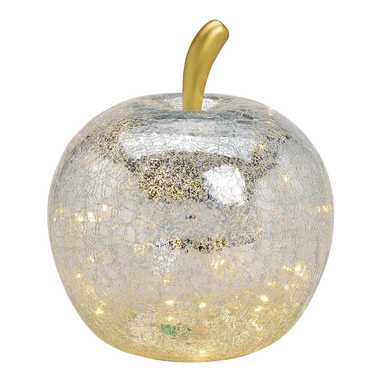 Lampe Décorative en Forme de Pomme (L) - Verre, Argent, Avec Guirlande Lumineuse LED - Lampe de Table