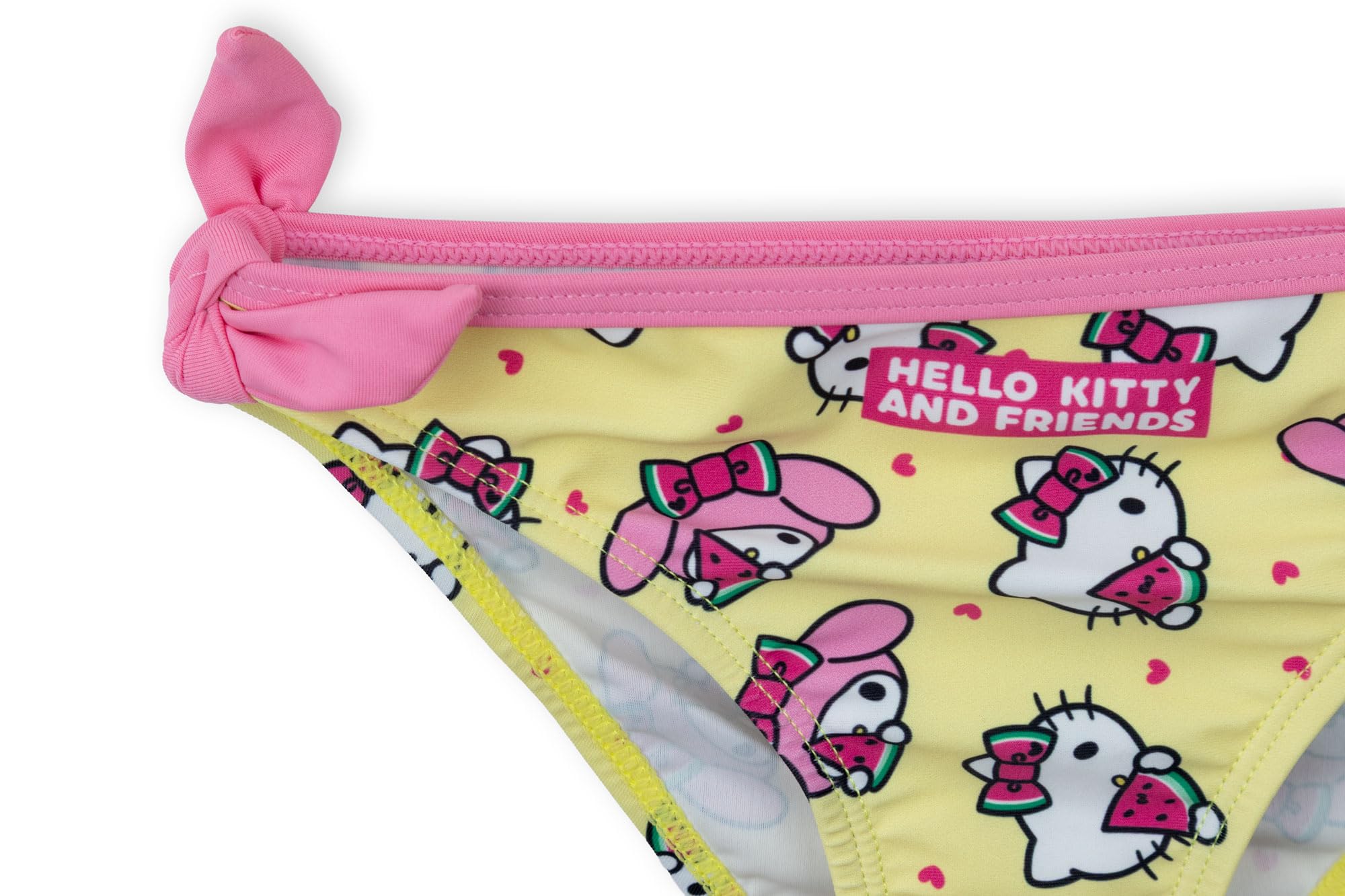 Hello Kitty Friends Bikini Niña 2 Piezas Disfraz Mar Piscina 82% Poliéster 18% Elastano Impresión Oficial Tallas 3-8 Años Rosa y Amarillo