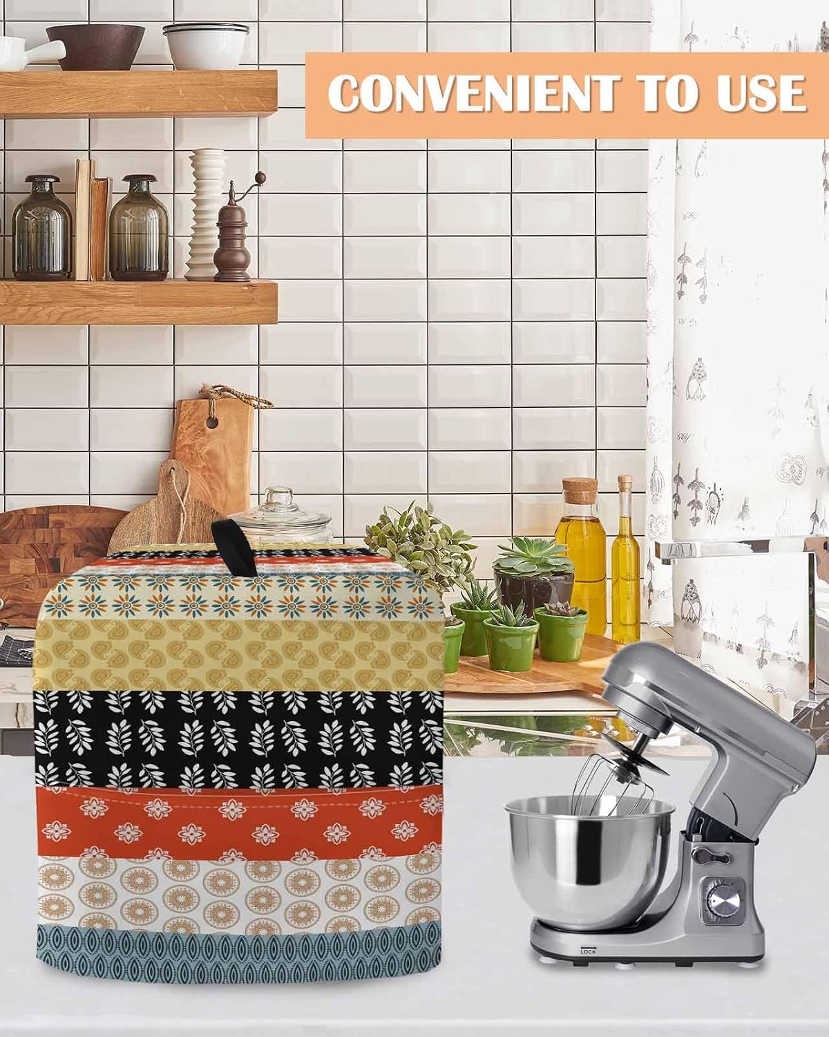 Modern Bohemian Stand Mixer Cover with Storage Pocket, Waterproof Kitchen Mixer Covers, Colorful Minimalist Abstract Paisley Boho Kitchen Appliance Dust Cover Compatible with 5-8 Quart Mixers