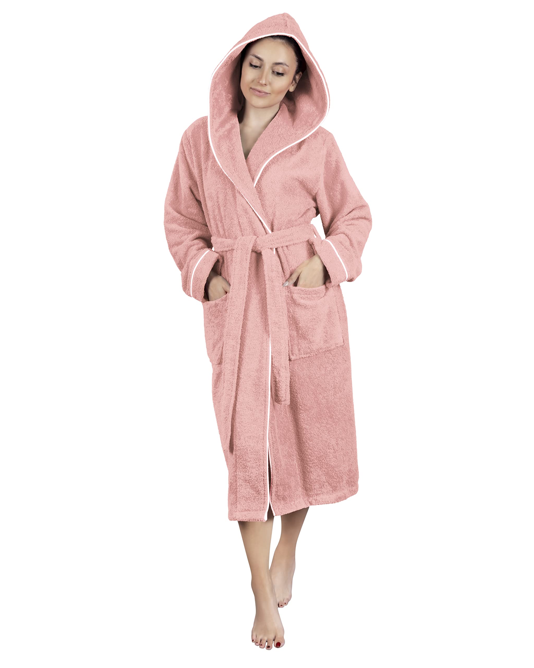 LAYNENBURG Accappatoio da Donna in spugna - Cappuccio - lungo - 100% Cotone (360g/m2) - OEKO TEX Standard 100 - Taglia S, M, L, XL, XXL, 3XL
