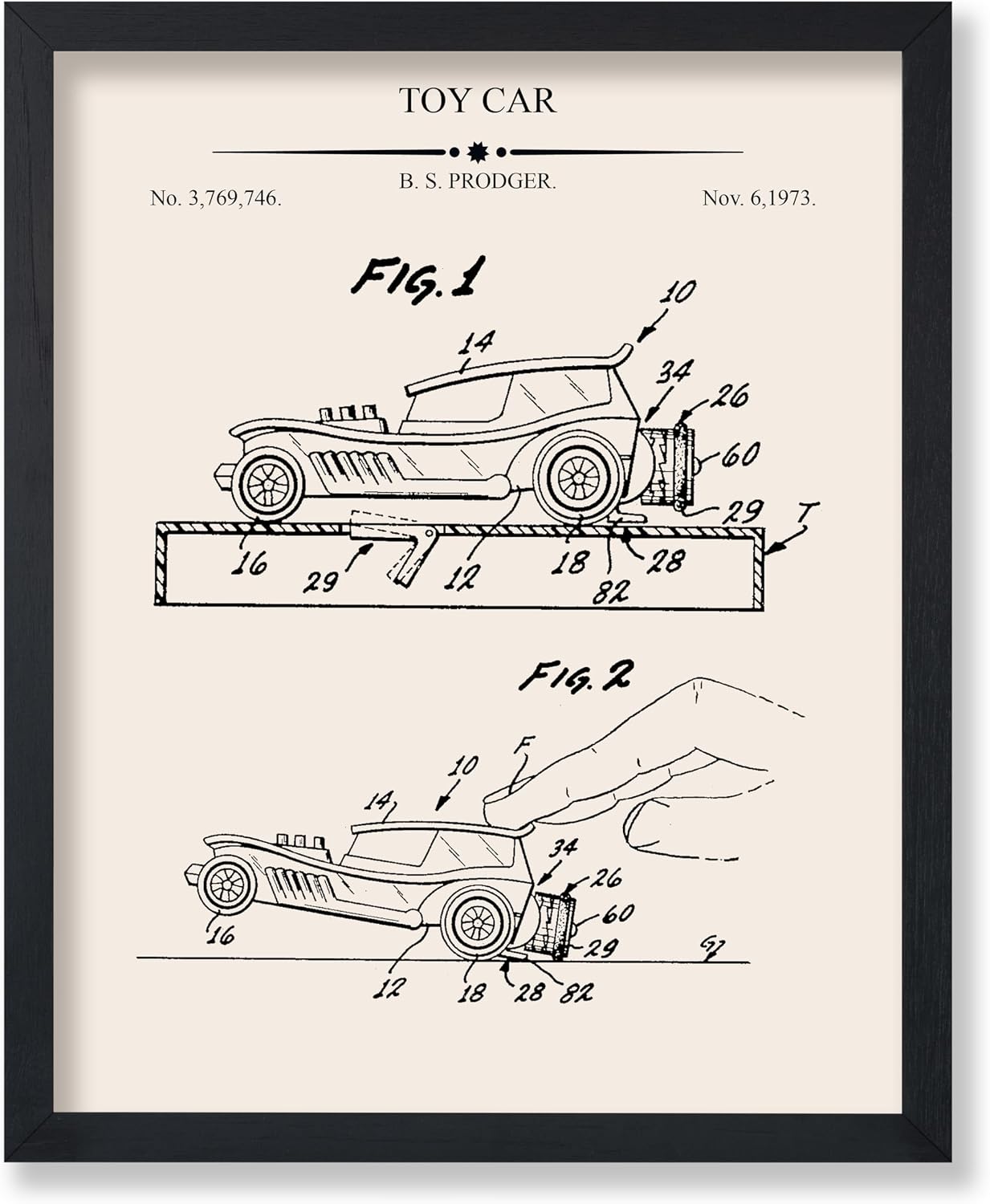 Poster Master Toy Car Blueprint Print - Toy Patent Poster - Model Toy Art - Technical Drawing Wall Design - Minimal Art - Great Office, Bedroom or Kids Room Decor - 8x10 UNFRAMED Wall Art