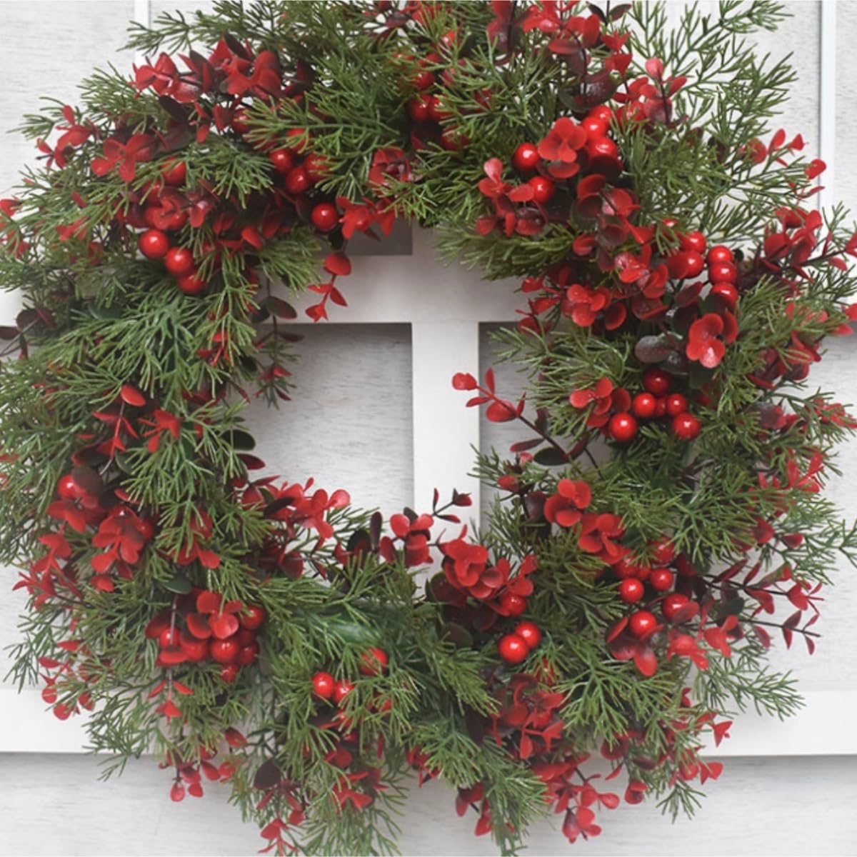Corona Navidad Guirnalda De Decoración Navideña Estilo Americano, Simulación Fruta Roja, Colgante For Puerta Artificial Decoración(45cm)