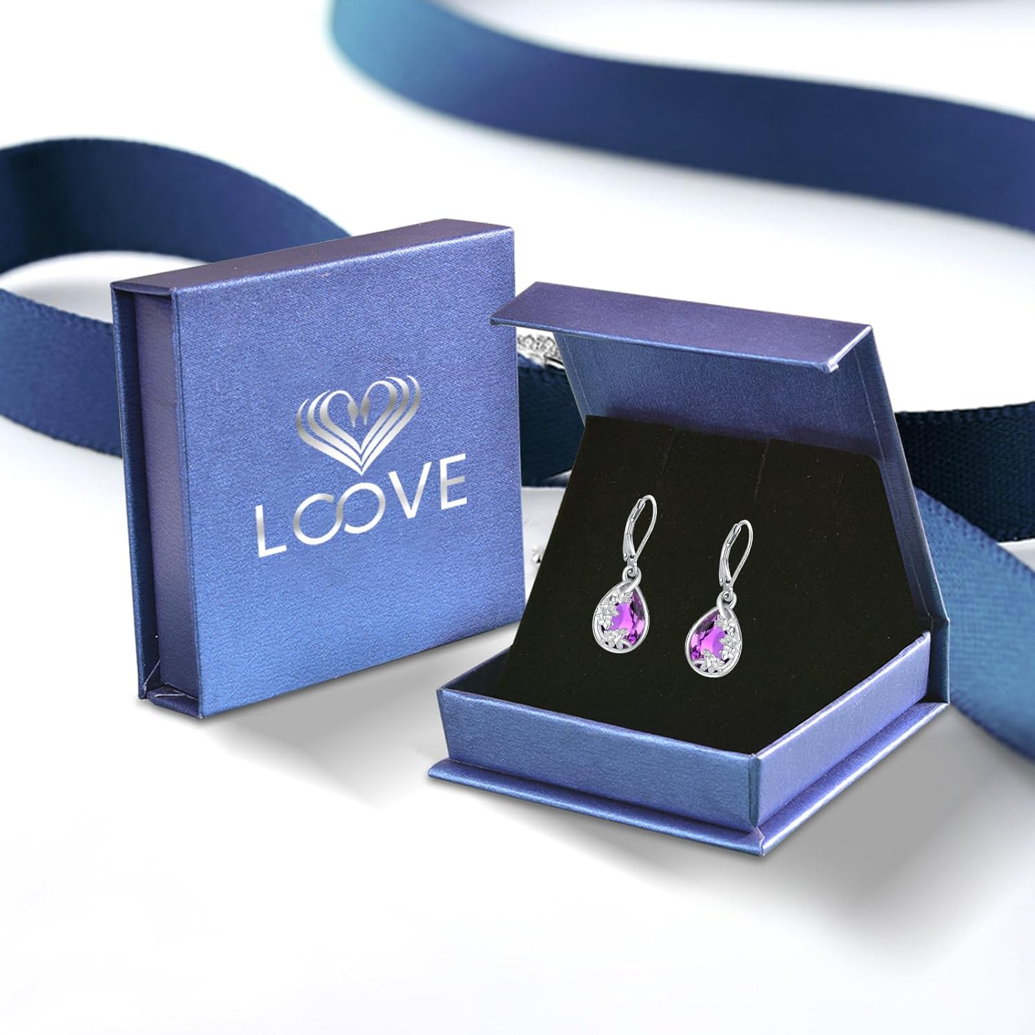 Flower Drop Dangle Teardrop Earrings 925 Sterling Silver Birthstone Leverback Earrings for Women Jewelry Gifts for Mother/Mom - Image 7