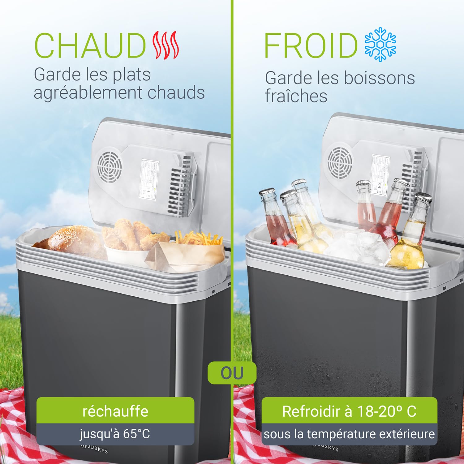 Juskys glacière électrique 24 litres 12 V / 230 V pour Voiture, Camion, Camping-Car - Mini réfrigérateur Froid et Chaud - glacière thermoélectrique - Gris