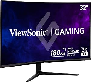 ViewSonic VX3218C-2K 32 Inch Curved 1440p 1ms 180Hz Gaming Monitor with AMD FreeSync Premium, Eye Care, HDMI and Display Port