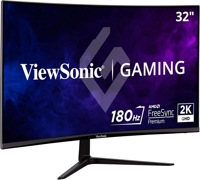 ViewSonic VX3218C-2K 32 Inch 1440p Curved Gaming Monitor, 180Hz and 1ms for Smooth Gameplay, FreeSync Premium and Eye Care Technology for Smooth Visuals, HDMI, and DisplayPort Inputs