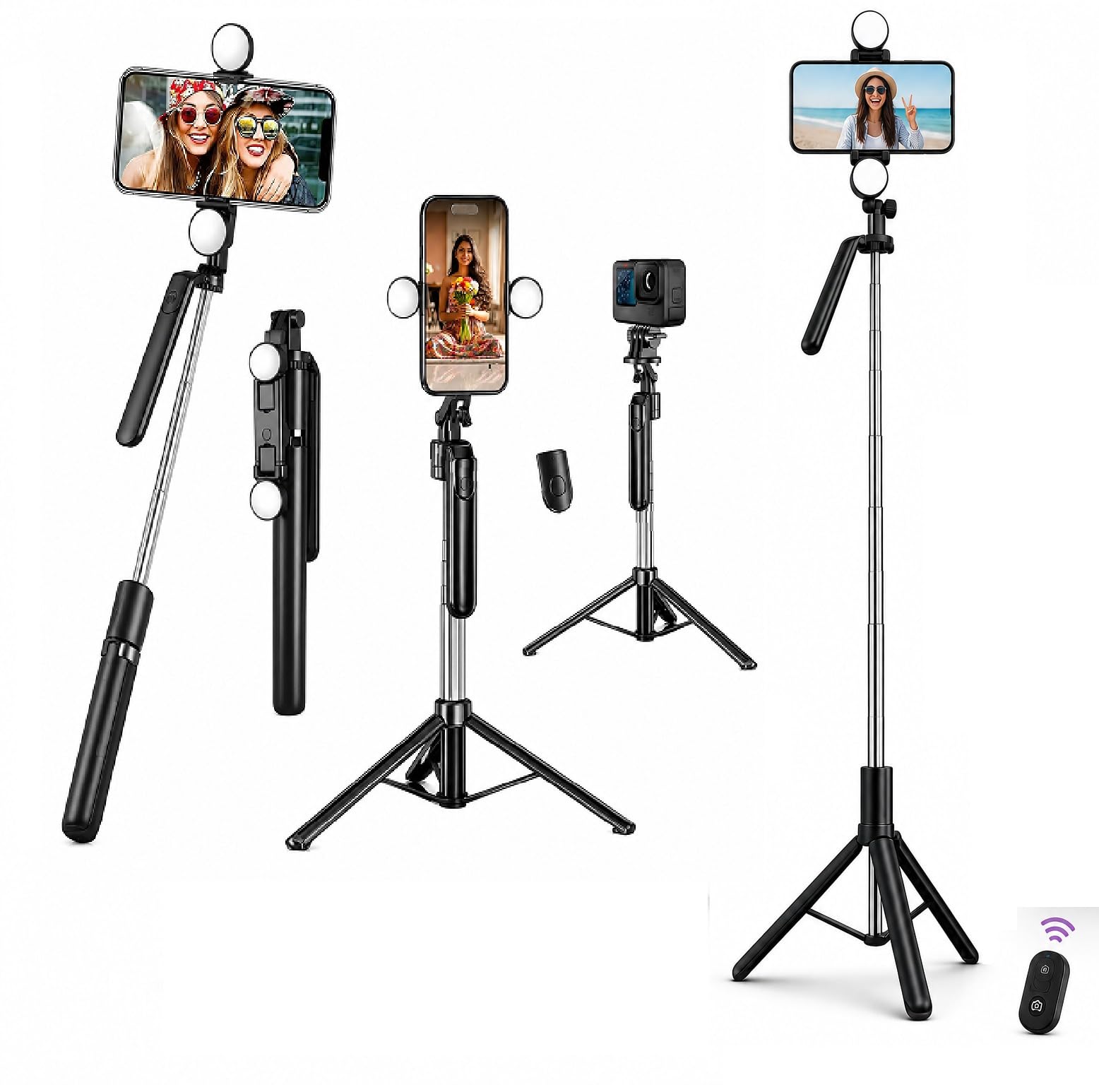 R16K Magnetic Selfie Stick Tripod with Dual Ring Lights, Wireless Remote, 360° Rotation, 6FT Extendable Stand for iPhone, Android Phones, Camera Vlogging with Rechargeable Battery USB-C Plus-image-27