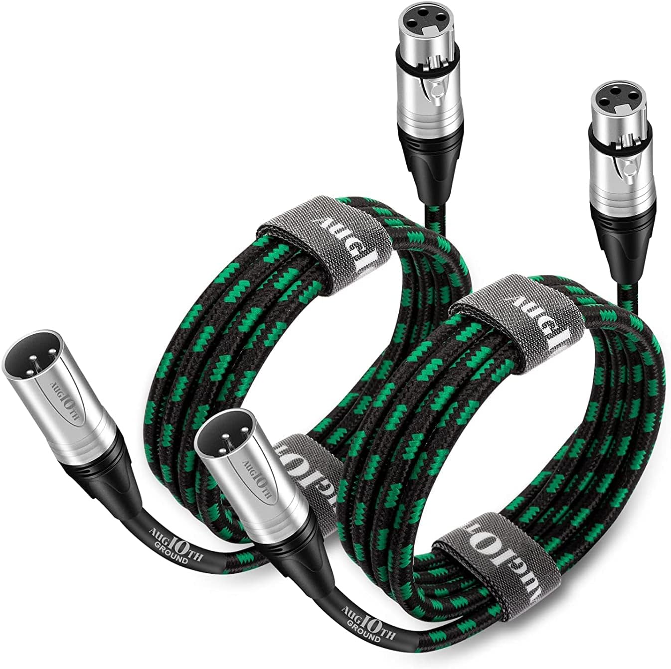 XLR Pro Mic Cable 20 ft 2 Pack 6 Meter Male to Female XLR Cables 3-pin Green Balanced Shielded Microphone Cord for Amplifier Mixer,Speaker Systems,Recording Studio