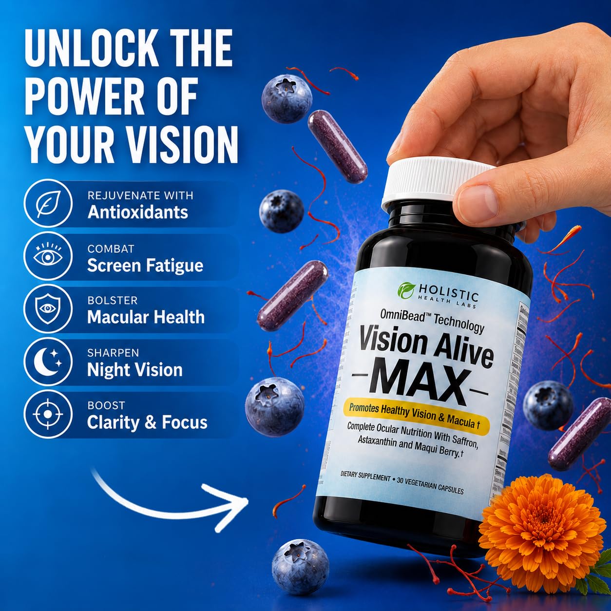 Holistic Health Labs Vision Alive Max Eye Supplement Lutein & Zeaxanthin (Lutemax® 2020) Eye Vitamins for Adults 50+ – Vision & Macular Support with Bilberry, Saffron & Astaxanthin — Amazon image 6