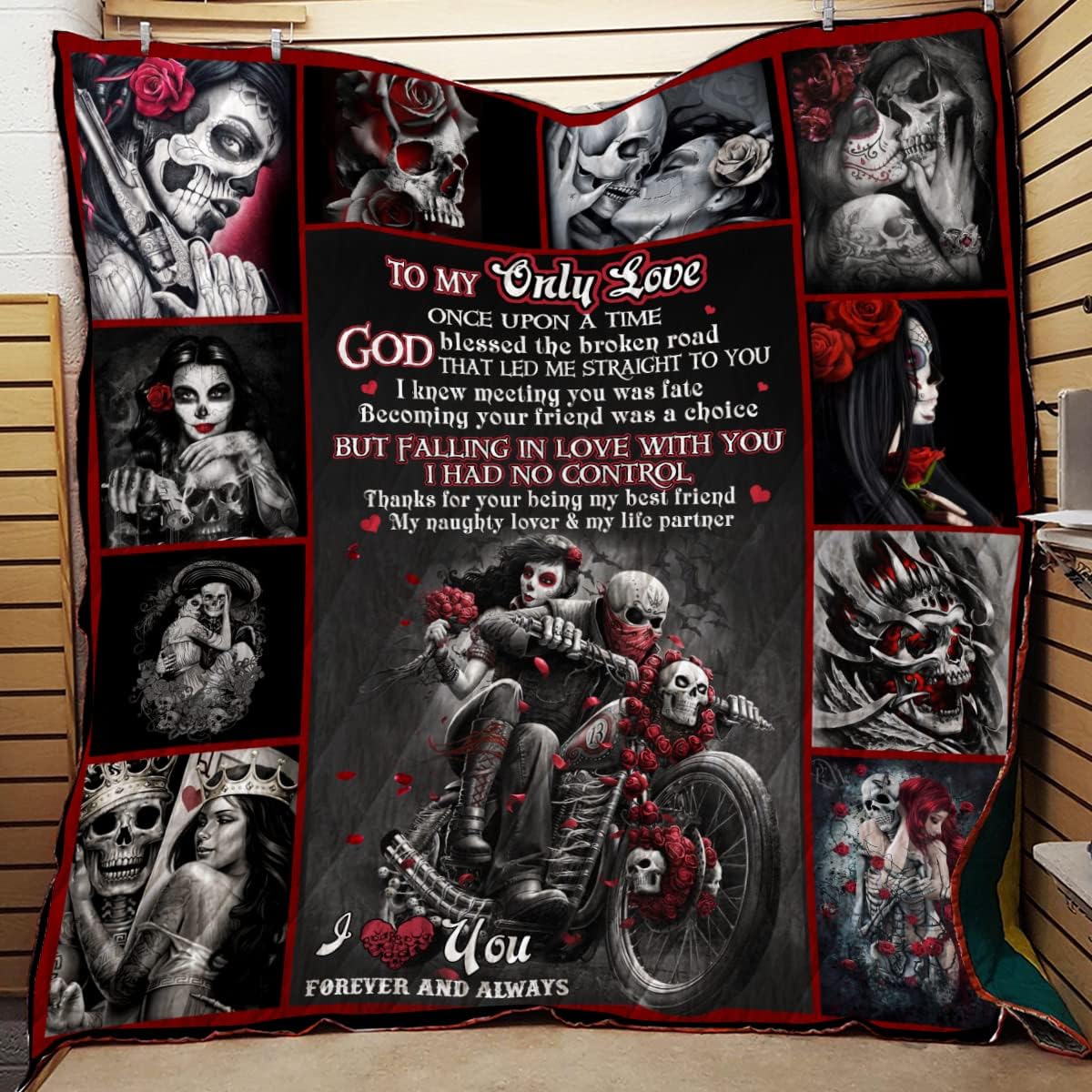 Quilt Skull to My Only Love - I Love You More Rose Skulls - I Love You Forever and Always Quilt - Gifts for Couple - Gifts for Her - Gifts for Him 68 (Rose Skull, 60x80 inches)