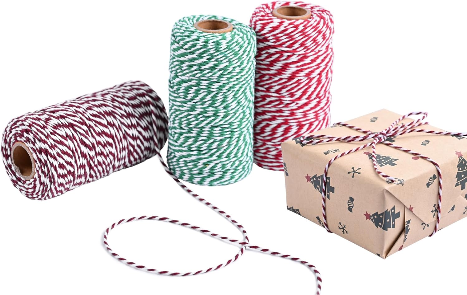 Cotton Bakers Twine Red & White 2mm (328 Feet) for Gardening Kitchen Crafts Gift Wrapping Christmas Decorations