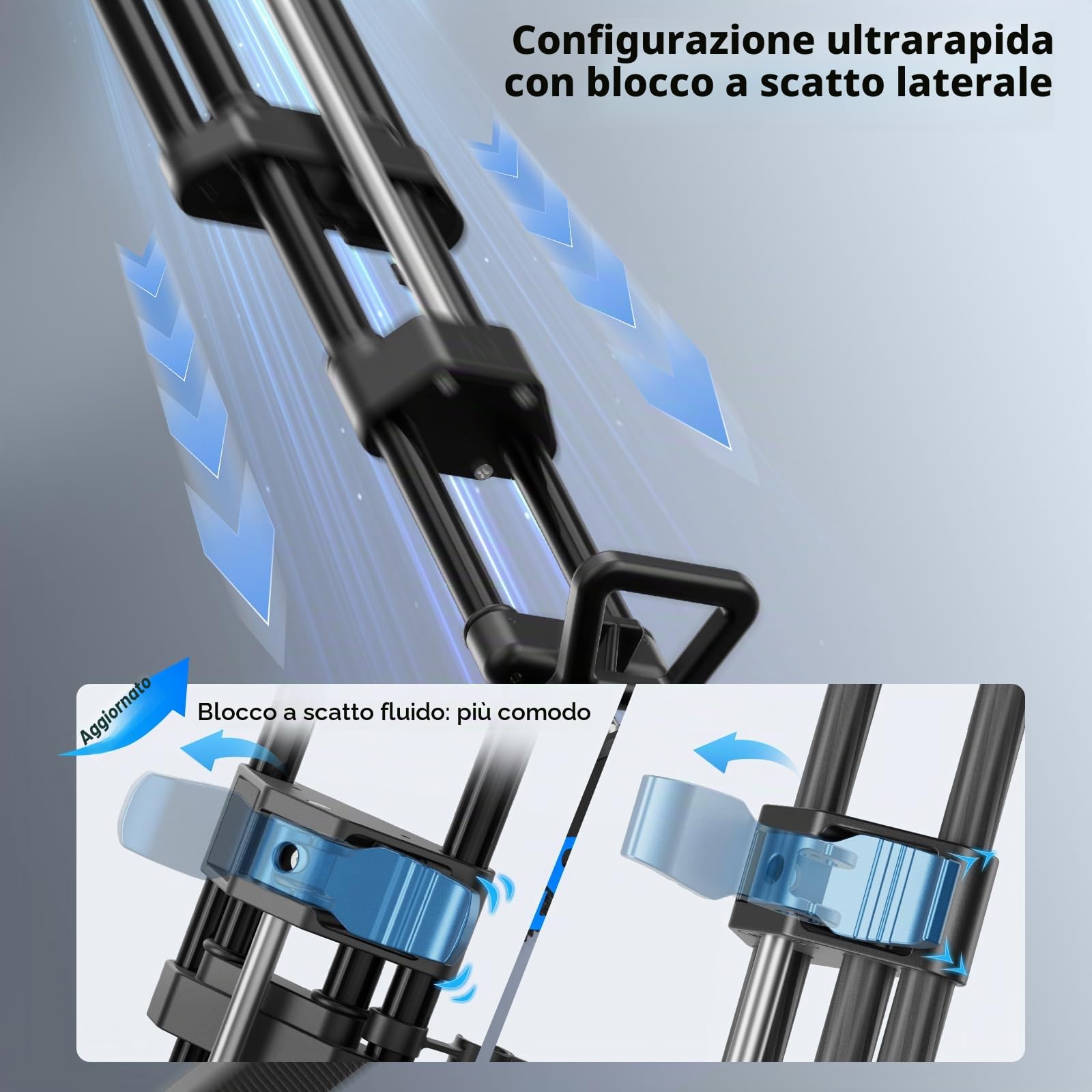 SIRUI 70,1"/178cm Treppiede in Lega di Alluminio Rapid-System per Telecamera, SQ75A+S5 Treppiede Video con Testa Fluida Idraulica, Smorzamento Continuo, Doppia Modalità Piastra QR, Max. 8 kg/17,6 lbs