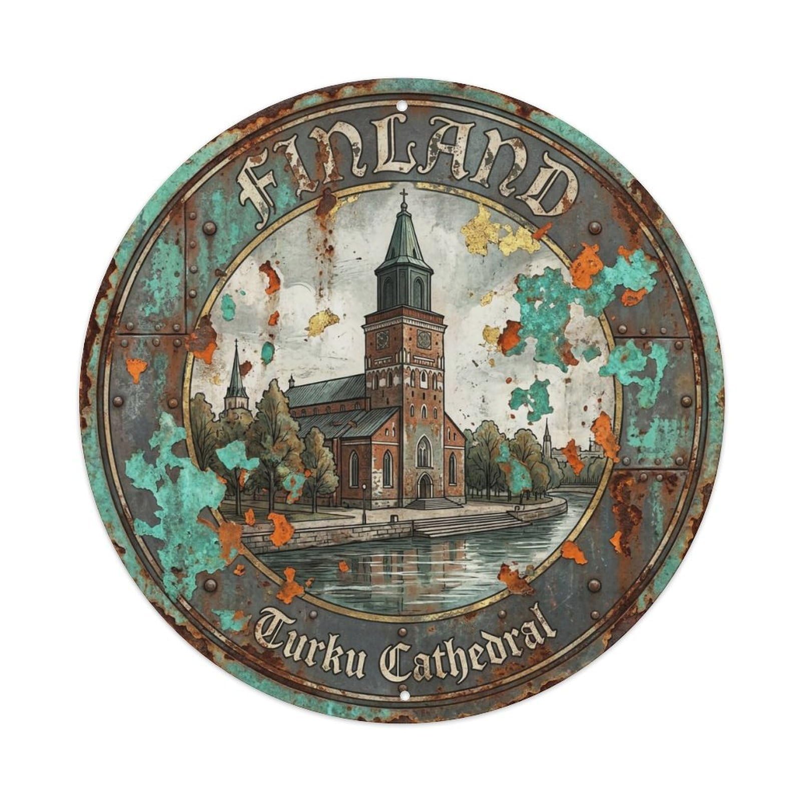 Vintage Travel Finland Enchanting Metal Tin Sign Plaque Wall Decor for Cafe, Club, Garden Round Metal Poster 8x8Inch