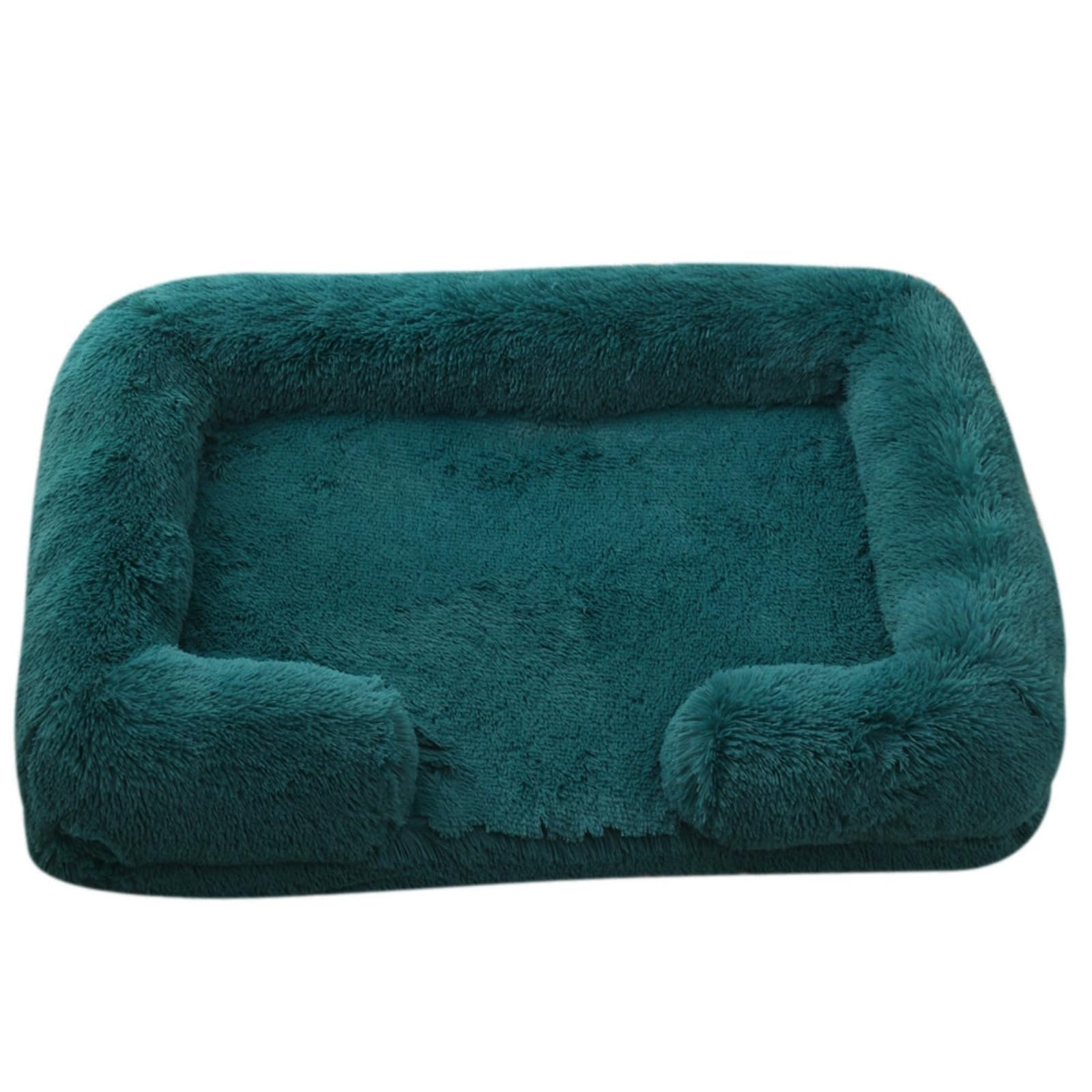 Mateju Plush Pet Bed Rectangle, Fluffy Pet Cushion Thick Warm Soft Plush Dog Cat Bed for Indoor Calming Puppy Kitten Petbed with Non Slip Bottom, Removable Washable (Dark Green,S 40x35cm)
