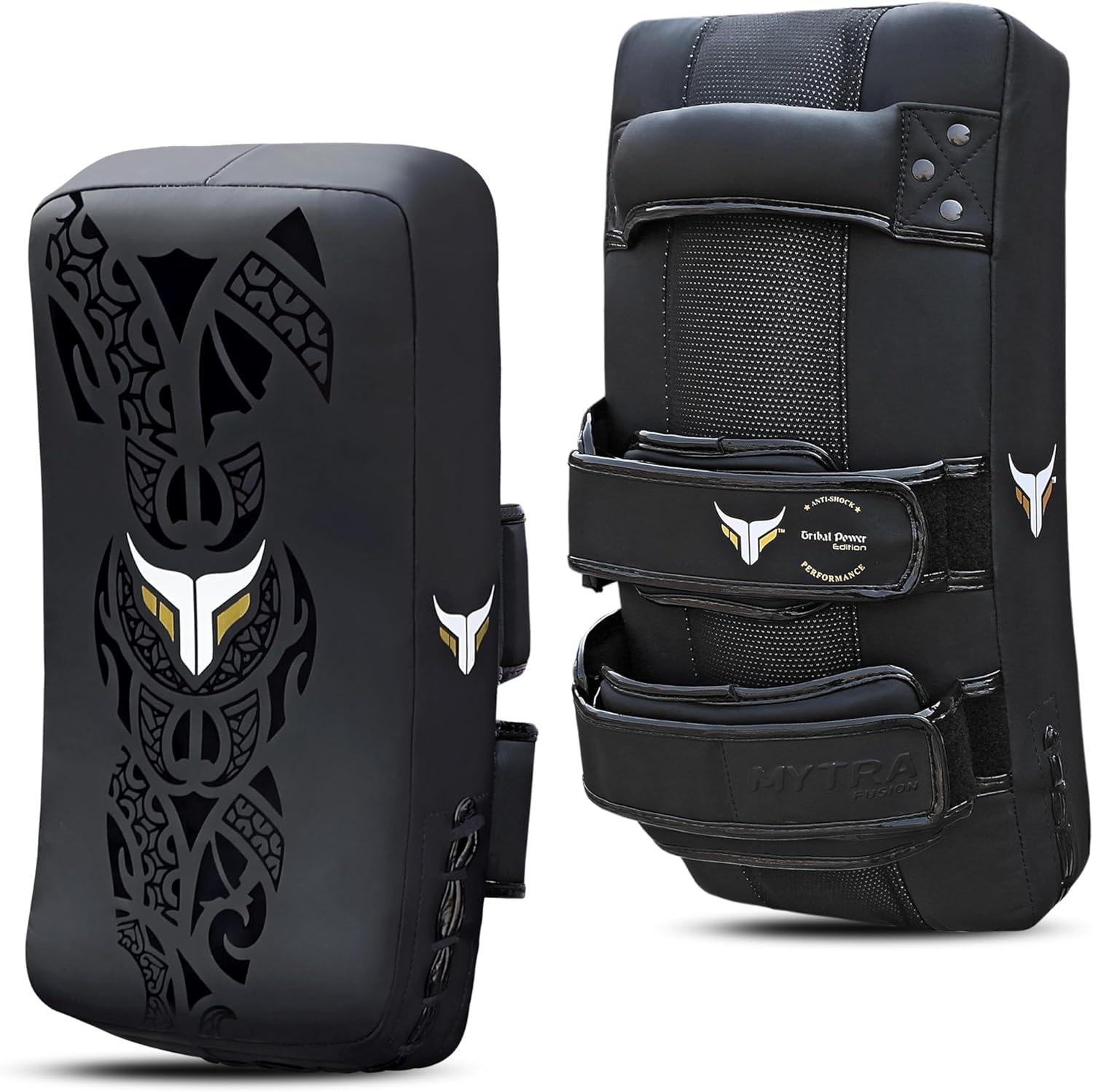 Mytra Fusion Muay Thai Pads Curved kick pad MMA, Kickboxing, Martial Arts, Karate Punching Thai pads Black (Pack of 2)