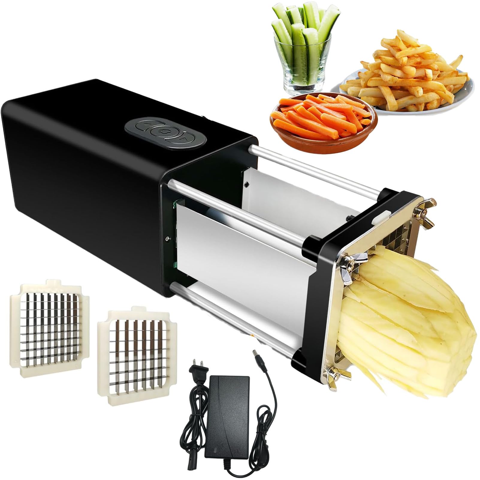 Pommesschneider,Elektrischer Pommes Frites Schneider, Pommesschneider FüR Pommes Frites Ausgestattet Mit 1/2 Zoll Und 3/8 Zoll Klingen,Geeignet FüR Kartoffeln, Karotten Und Gurken Black