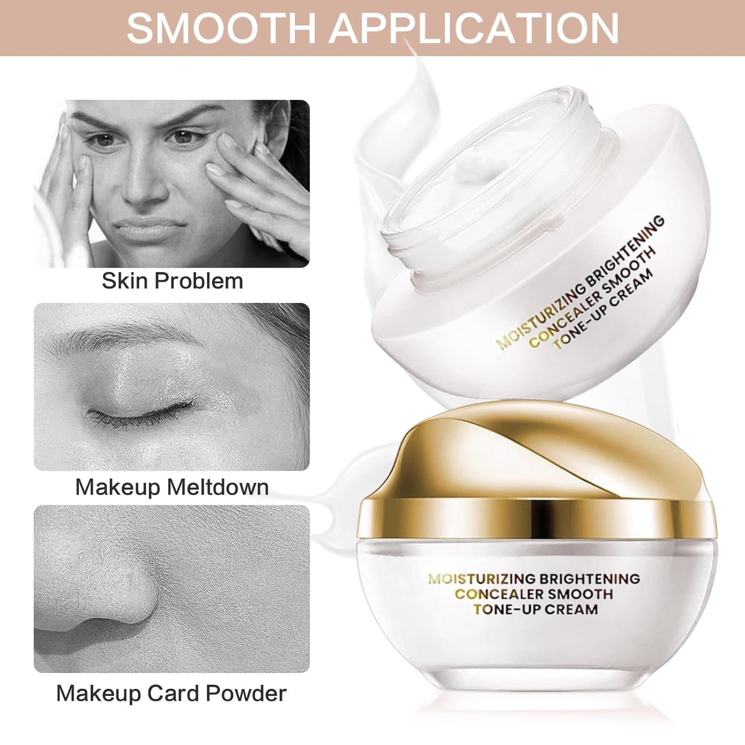 2PCS Ownawant Crema De Maquillaje,Crema De Maquillaje,Detroitrain Moisturizing Concealer Smooth Tone-Up Cream, Corrector Iluminador Hidratante Crema Tónica Suave, Base De Maquillaje - Image 2