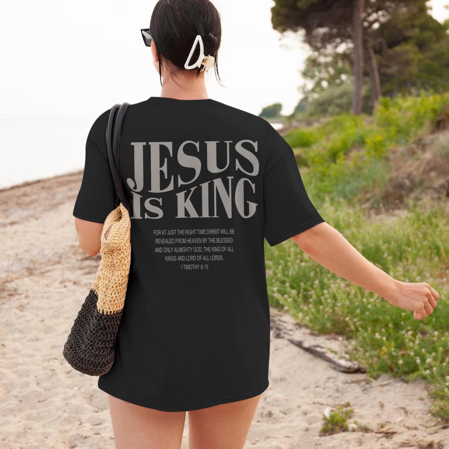 Oversized Tshirts for Women Christian Jesus is King Shirt Faith Religious Sayings Tees Loose Casual Bible Verse Tops - Image 5