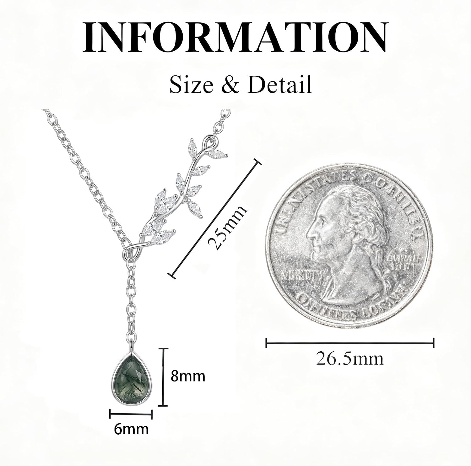 Leaf Necklace 18K White Gold Plated Moss Agate Necklace Y Chain Necklace Leaf Jewelry Gifts for Women Mom