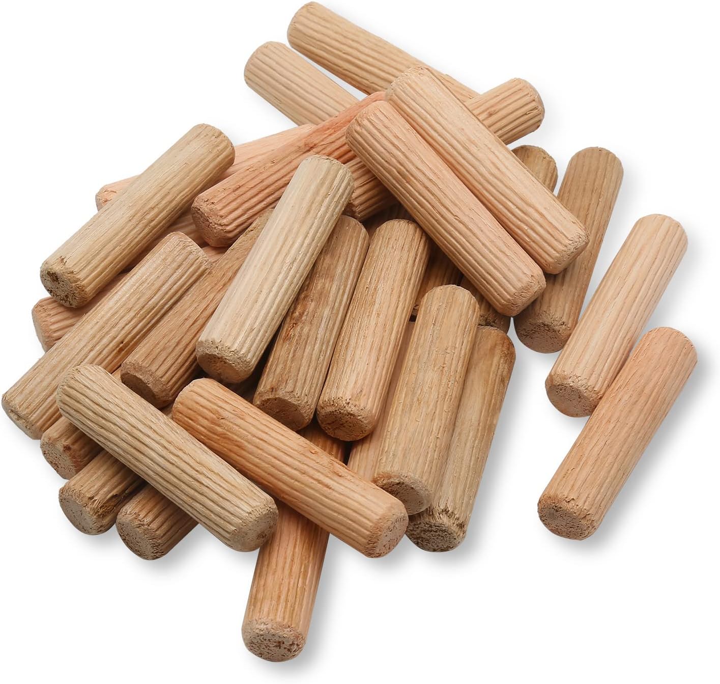 BokWin 100 Pack Wooden Dowel Pins 12mm x 50mm (Approx 1/2" x 2") Wood Fluted Dowels Rods Kiln Dried Fluted and Beveled, Hardwood Crafts Dowel Pegs