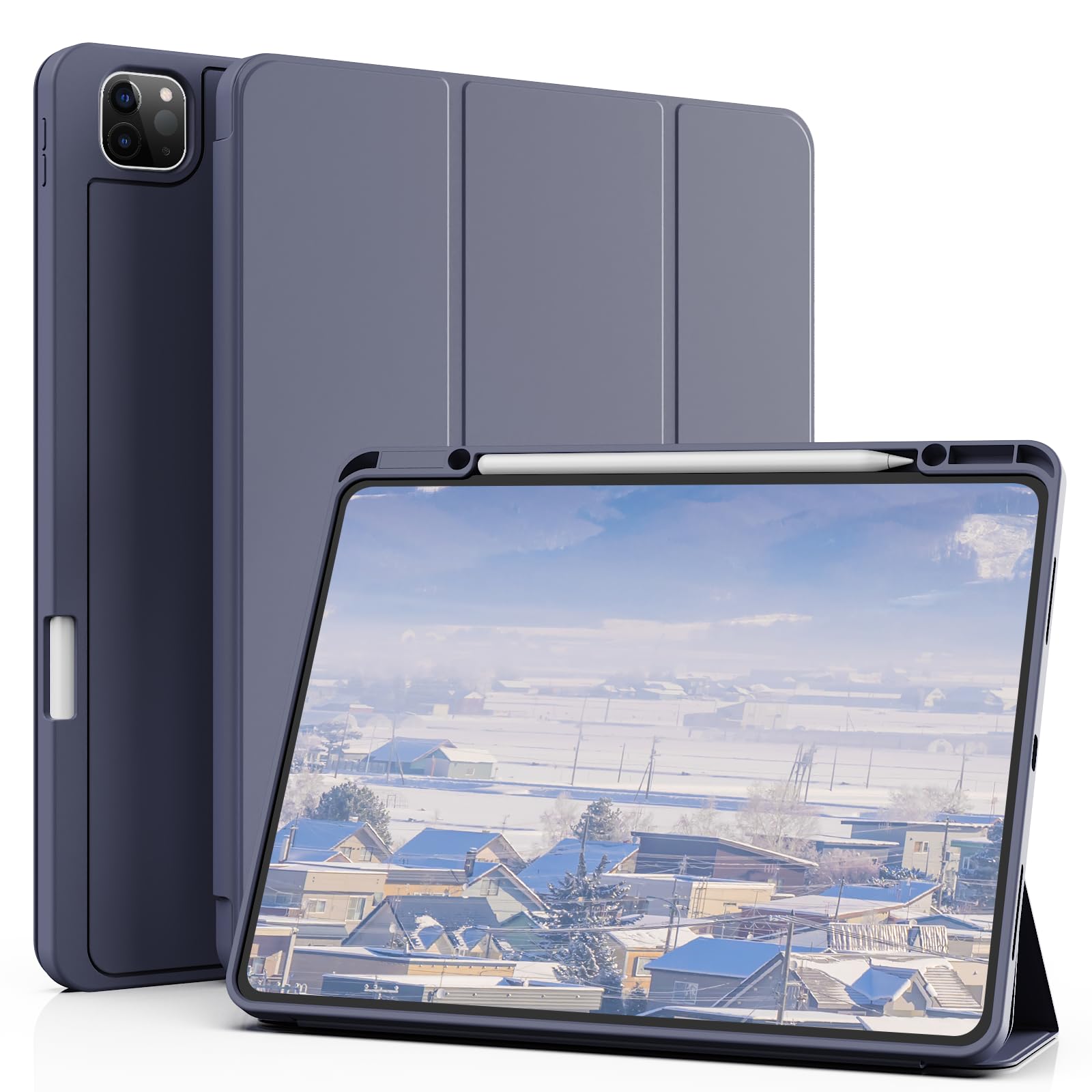 KenKe Case for iPad Pro 12.9 Inch (6th/5th, 2022/2021), for iPad Air 13 Inch (M3/M2, 2025/2024) with Pencil Holder, Slim Smart Trifold Stand Cover & Auto Wake/Sleep for iPad Pro 12.9 Case, Purple