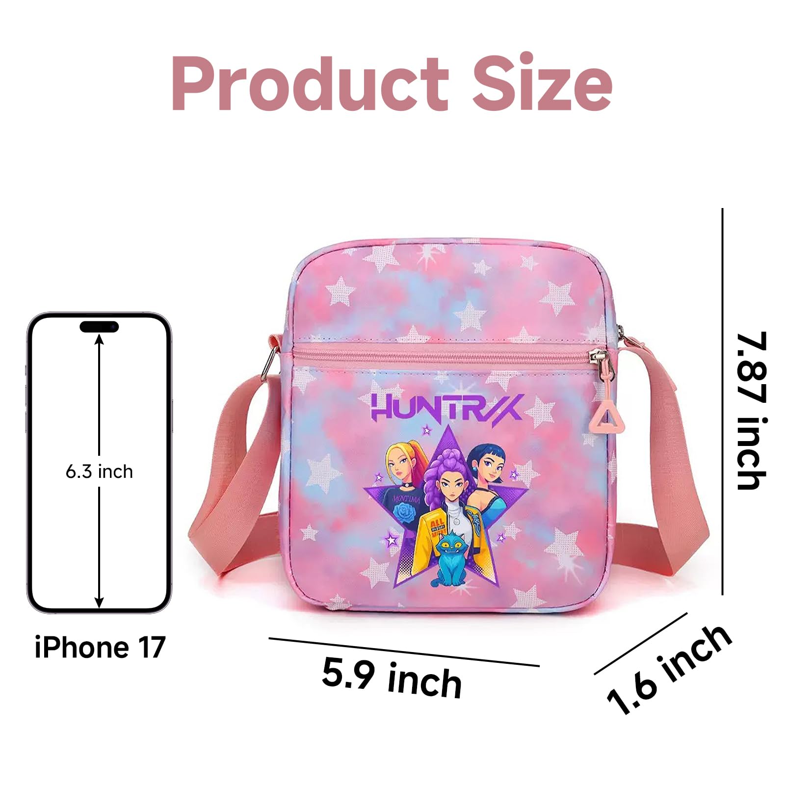 K-pop Crossbody Bag with Zipper, Cute Cartoon Shoulder Bag with Adjustable shoulder straps, Anime Merch for Womens Birthday Gifts — view 7