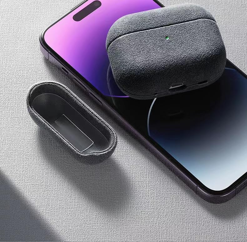Miniatura 5 de TYXDKJ Alcantara - Funda compatible con AirPods Pro 2, hecha a mano de gamuza sintética totalmente envuelta para AirPods Pro2 (gris)