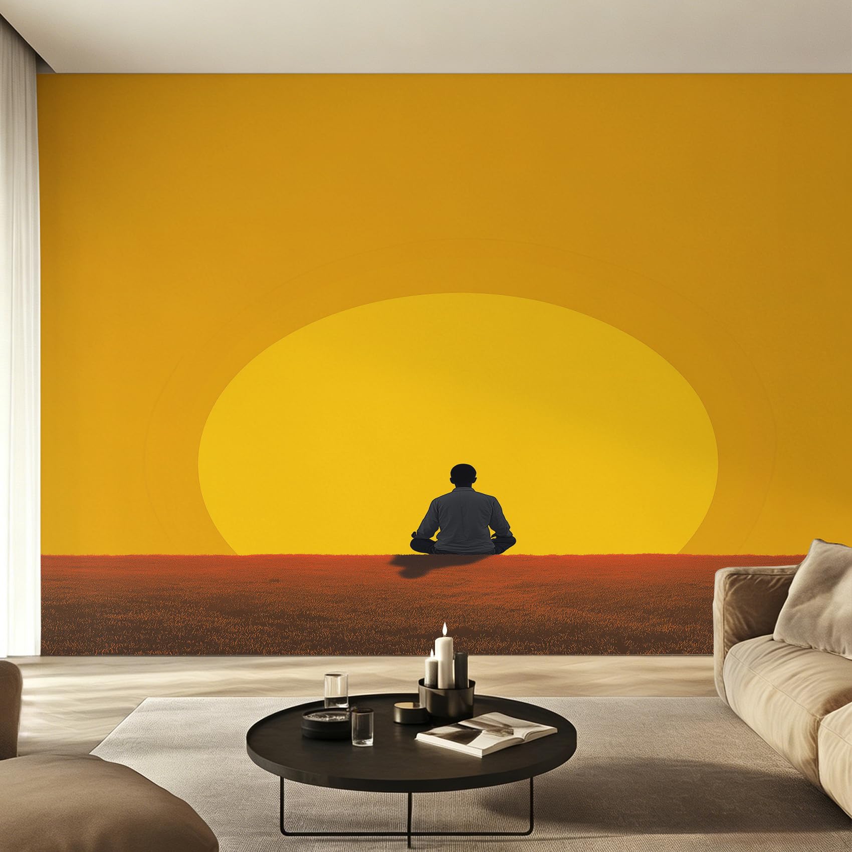 Generico Carta da Parati Meditazione per Camera da Letto, Fotomurali Sole Zen Boho, 300 x 210 cm Carta Parati Tessuto non Tessuto, Soggiorno Decorazioni Parete K-MZ&14