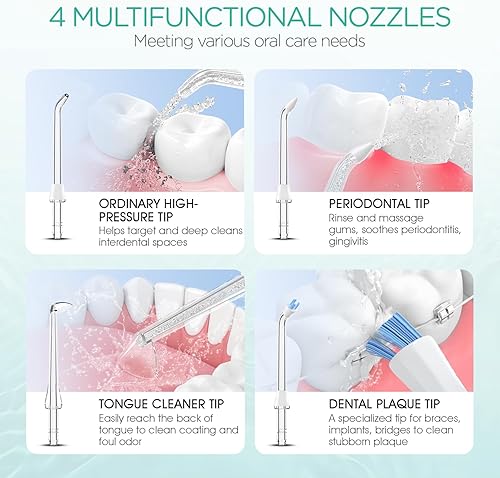 Miniatura 3 de VOYOR-HEALTH Irrigador dental de agua para dientes inalámbrico, recargable eléctrico para limpieza de dientes y hilo dental, irrigador oral portátil