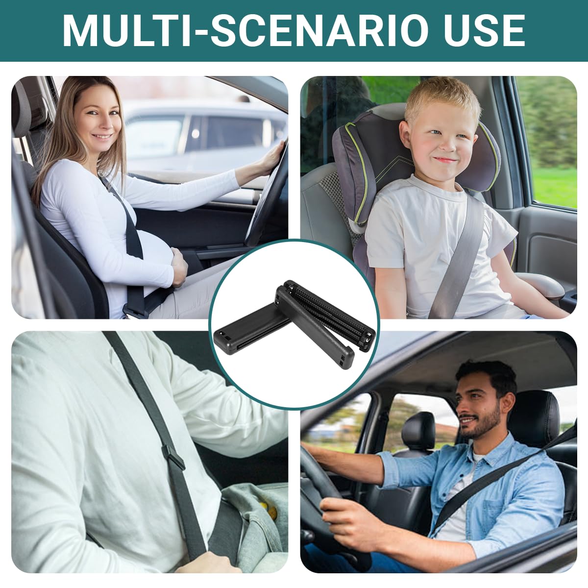 Wcawnlt 2 Piezas Ajustador Universal de Cinturón de Seguridad para Coche - Reductor de Presión para Hombros y Cuello Negro, Confort Ergonómico Ideal para Conductor y Pasajero — view 6
