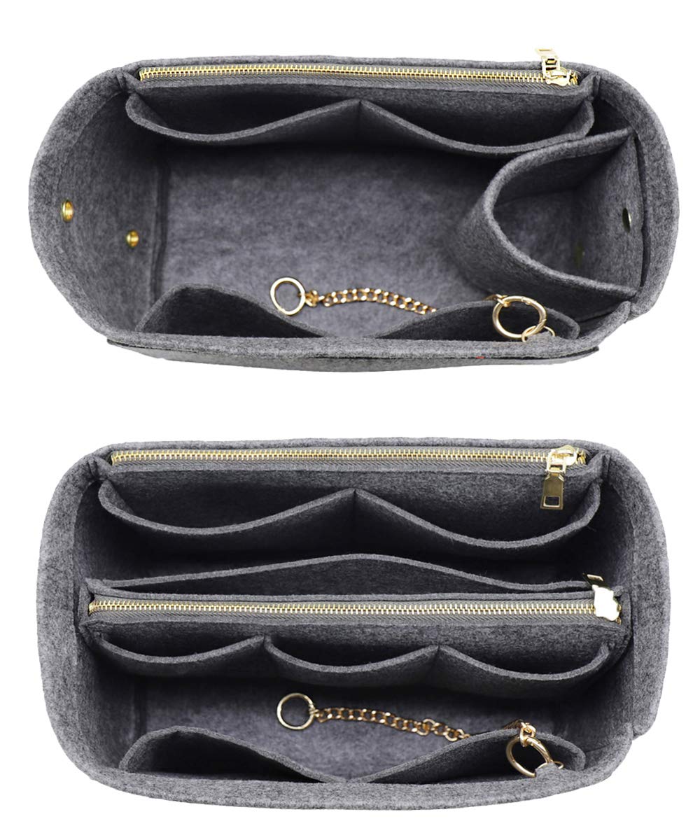 LEXSIONLEXSION 3 in 1 Felt Purse Organizer Insert Bag in Bag with a Bottle Holder Shaper 8026 Grey M