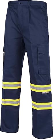 WORKTEAM Pantalón de Trabajo con Cintas Reflectantes Fluorescentes, Bolsillos Laterales de Carga, Cintura Elástica y Cierre de Cremallera, Visibilidad Realzada EN 17353. Unisex