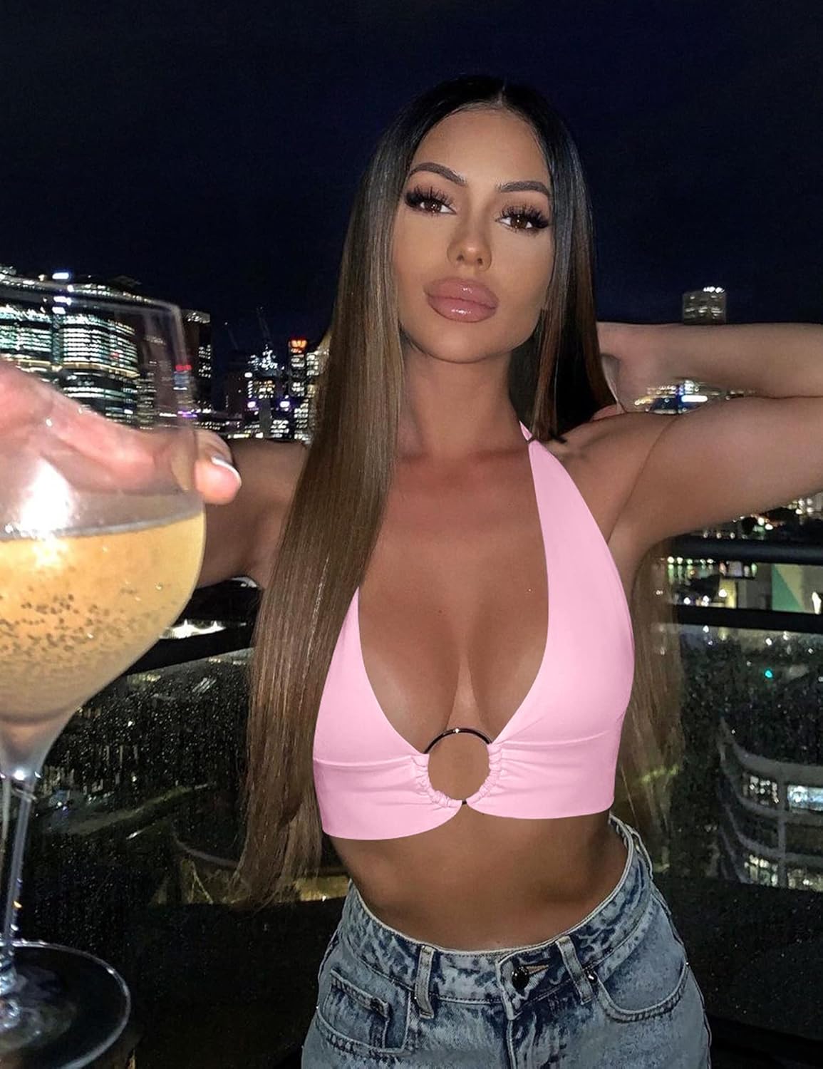 Mizoci Women's Sexy Summer Sleeveless Halter Deep V Neck Crop Top Tie Up Backless Cami - Image 4