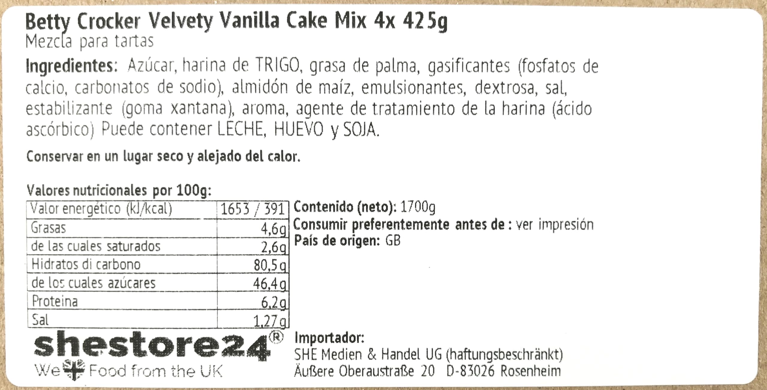 Velvety Vanilla Cake Mix Preparado para tarta de vainilla 4x 425g - importado de Shestore24