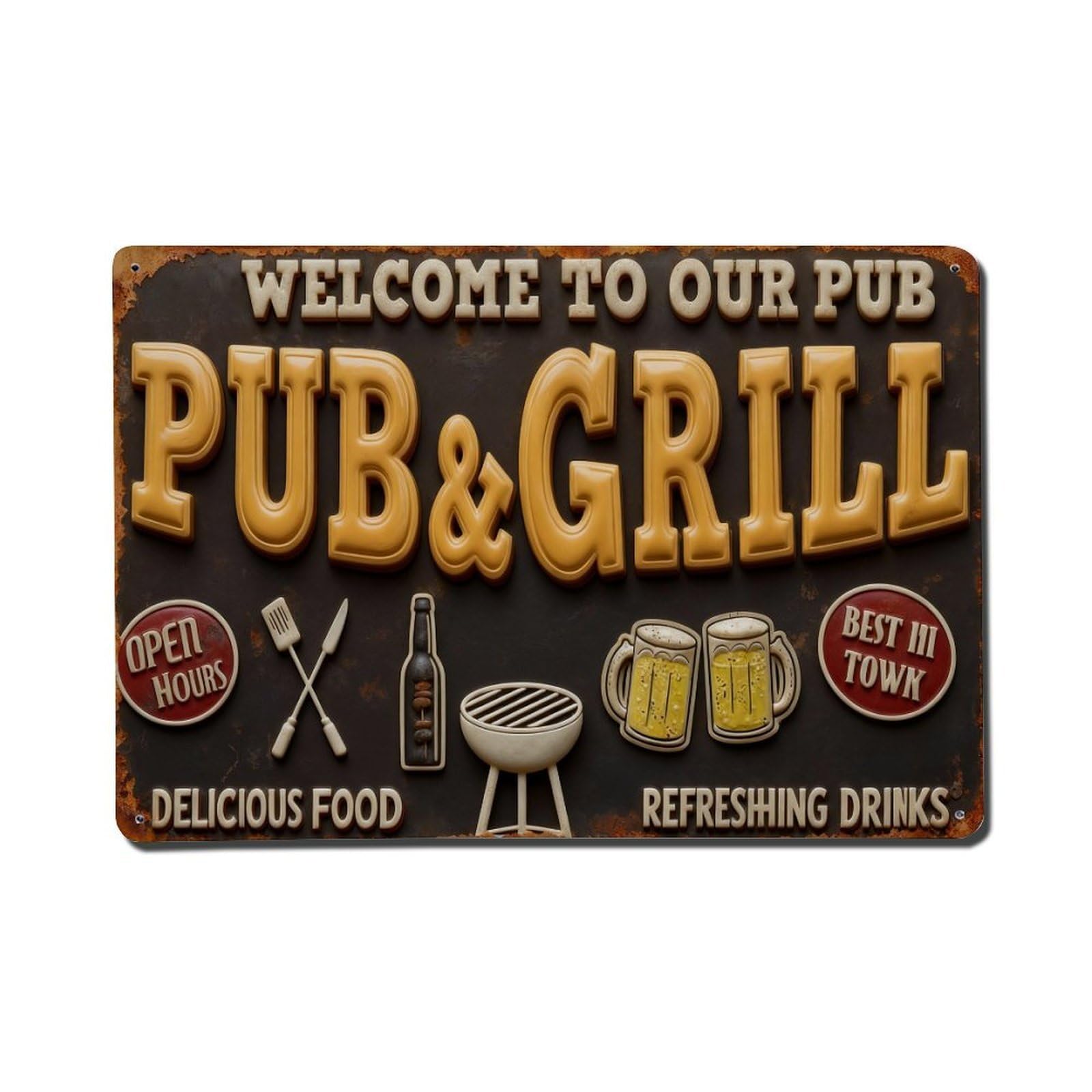 Iageret Vintage Welcome To Our Bar And Grill Metal Tin Sign Retro Wall Decor, Bar Garage Cafe Kitchen Home Wall Art Poster Decoration 8X12inches