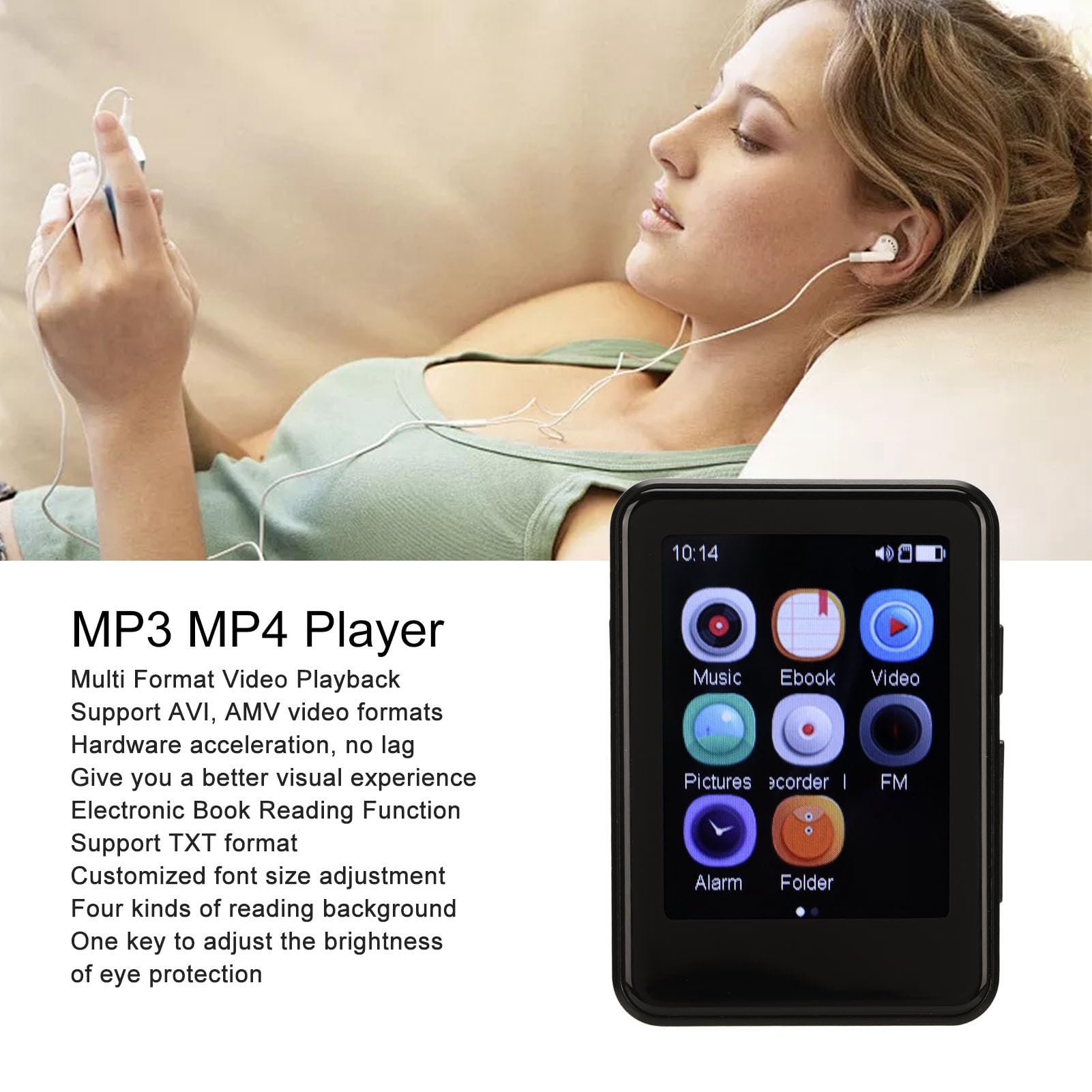 Odtwarzacz Mp3 z Bluetoothem, 2,5-calowy Ekran Dotykowy Odtwarzacz Mp4 Mp3 z Głośnikiem, Przenośny Odtwarzacz Mp3 z Dźwiękiem HiFi (32GB)