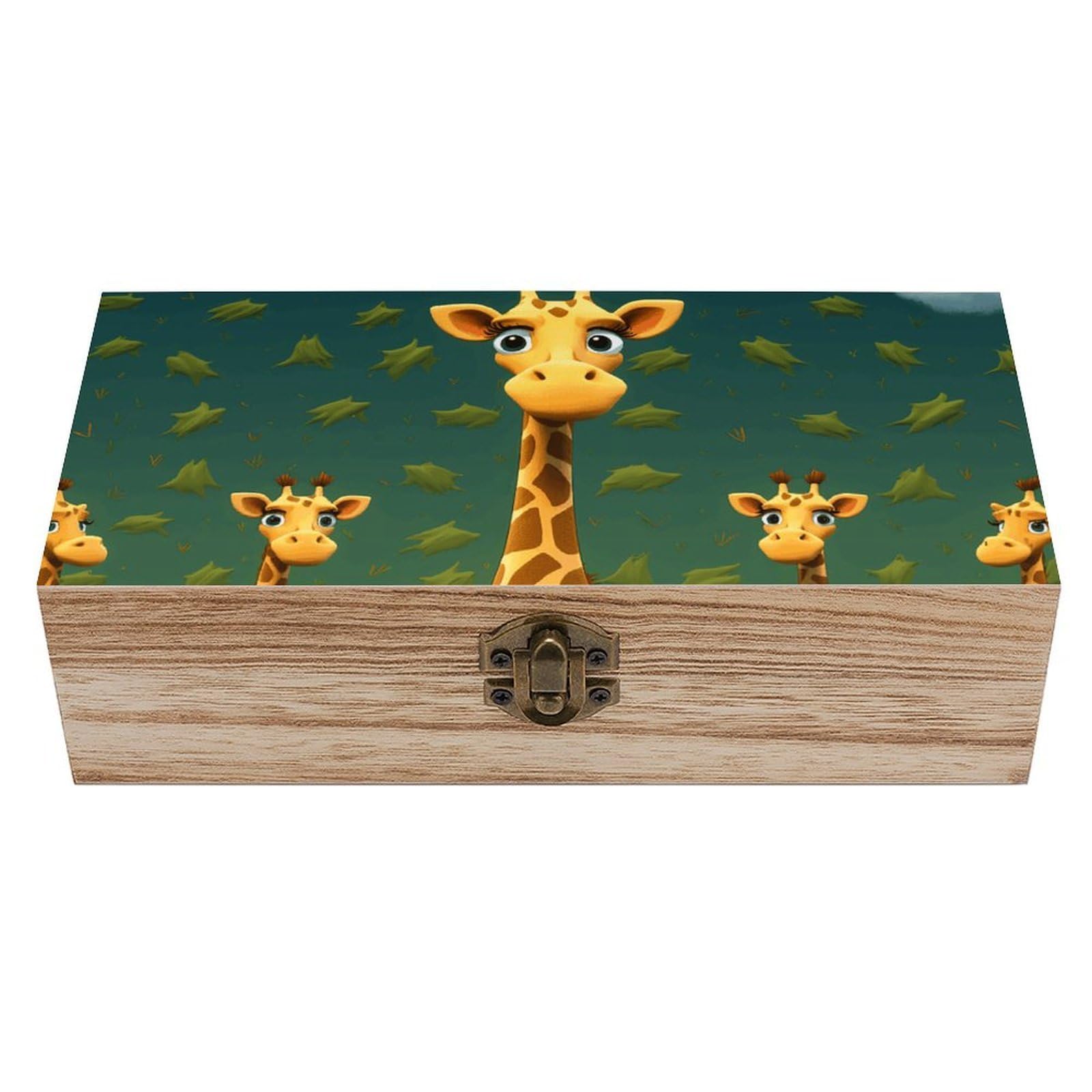 NONHAI Wooden Storage Box Cartoon Giraffe Wood Gift Box with Hinged Lid Vintage Decorative Jewelry Boxes Memory Box for Jewelry Art Hobbies Home Storage Treasure Keepsake Gift 7.9''x3.9''x2.3''