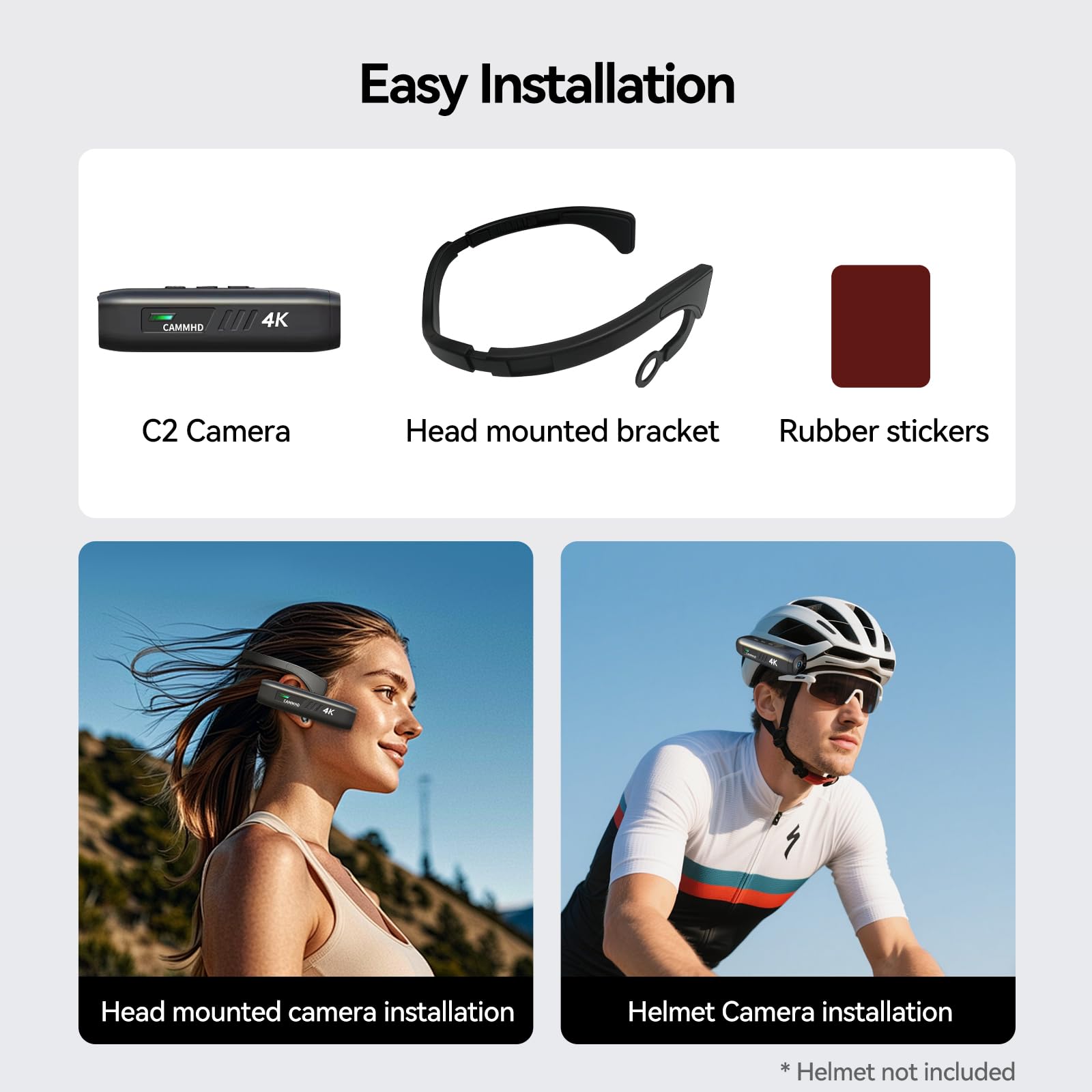 CAMMHD C2 Cámara de Video 4K, Cámara de Vlog para Llevar Puesta con Estabilizador de 6 Ejes, Grabadora con Control por App Wi-Fi (64G)