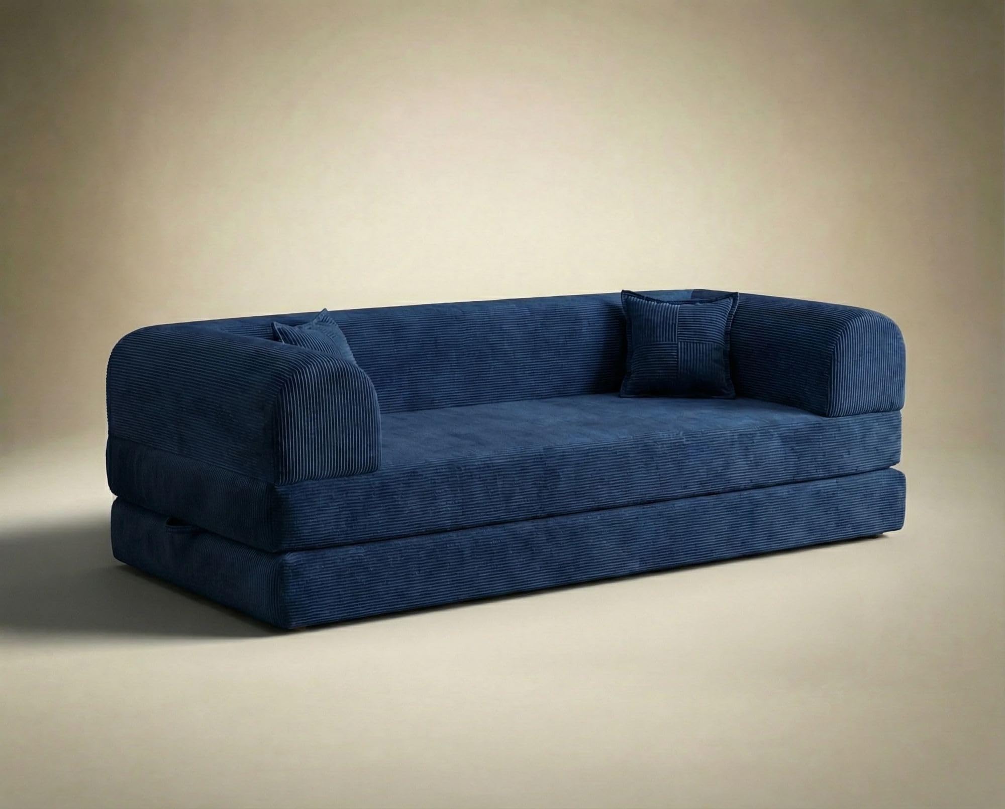 Sofá Cama de 3 plazas, Azul Marino, 190 cm, 100% Tejido de Felpa Acanalada, Funda extraíble, Apta para Mascotas, 2 Almohadas Incluidas