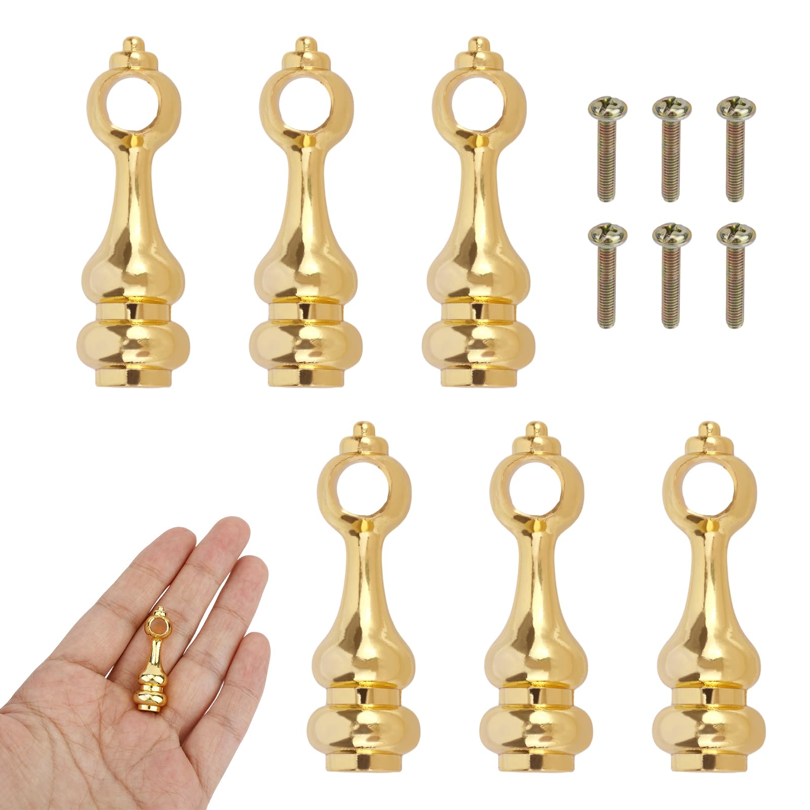 6pcs Gold Metal Shelf Rail Connectors, Brass Gallery Rail Spindles Glass Railing Posts & Cabinet Brackets for Shelves Furniture & Display Cabinets with Screws