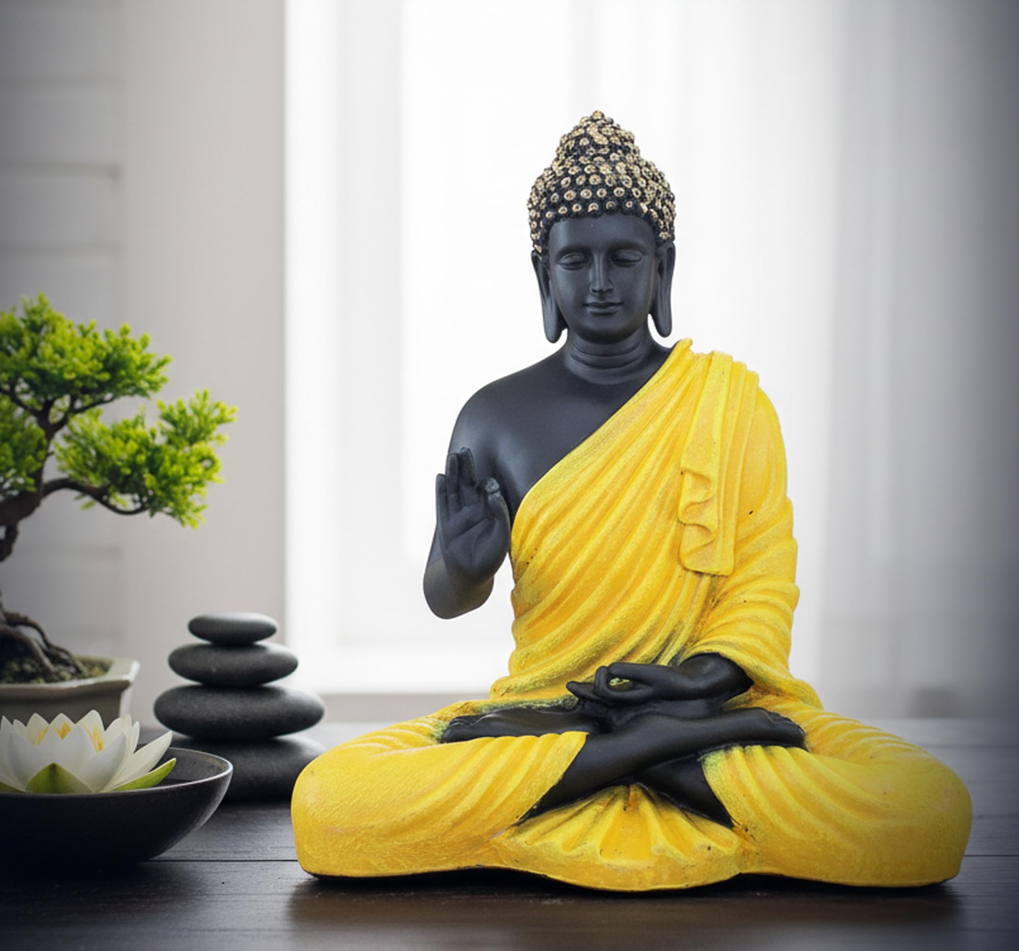 ESPLANADE Resin Meditating Buddha Showpiece | Home Decor | Idol Statue Figurine Murti | Tibetan Buddhist Statue - 14" Inches Height - Big Size