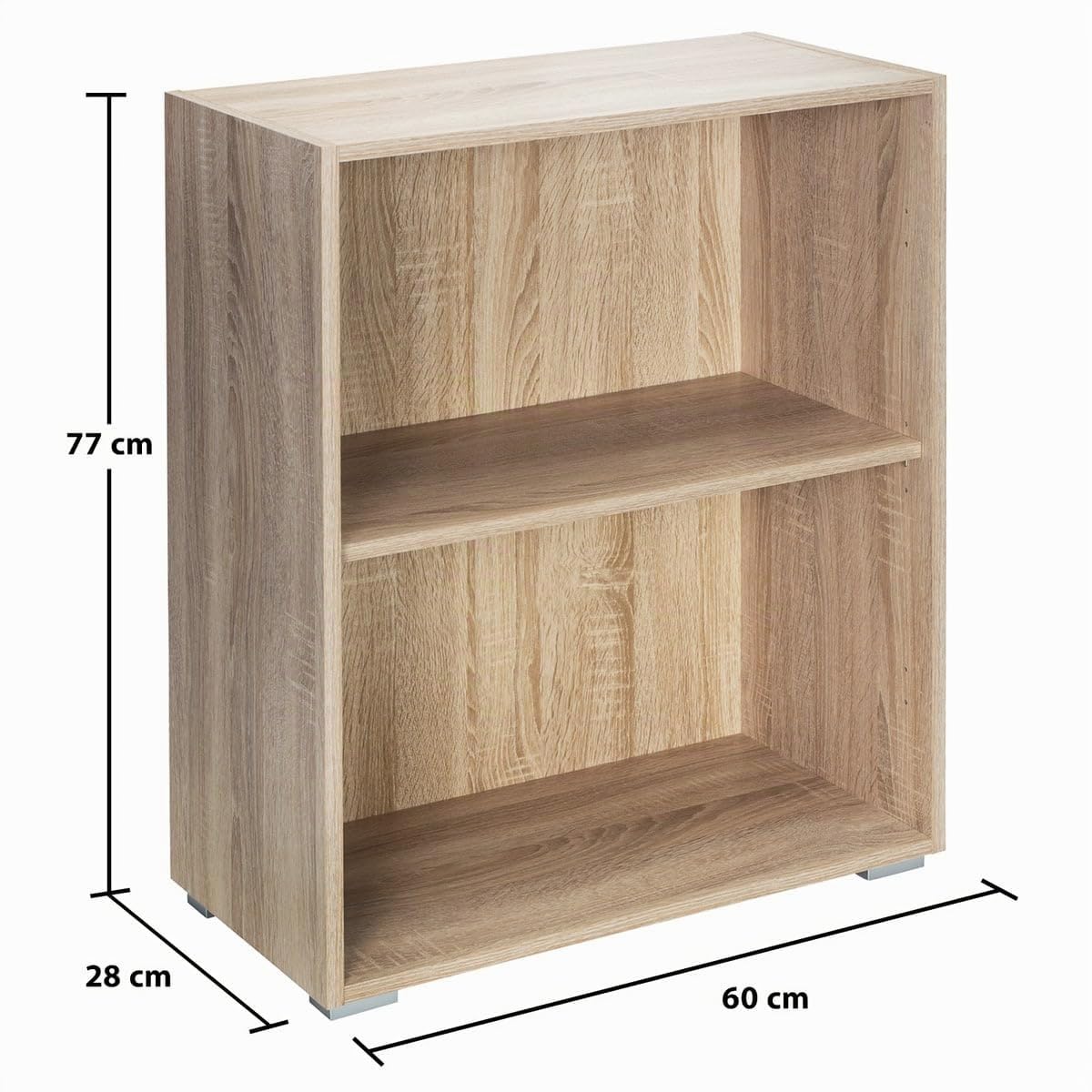 Casaria® Libreria Scaffale Vela 77cm 2 Ripiani Mobile Archiviazione Documenti Marrone Rovere