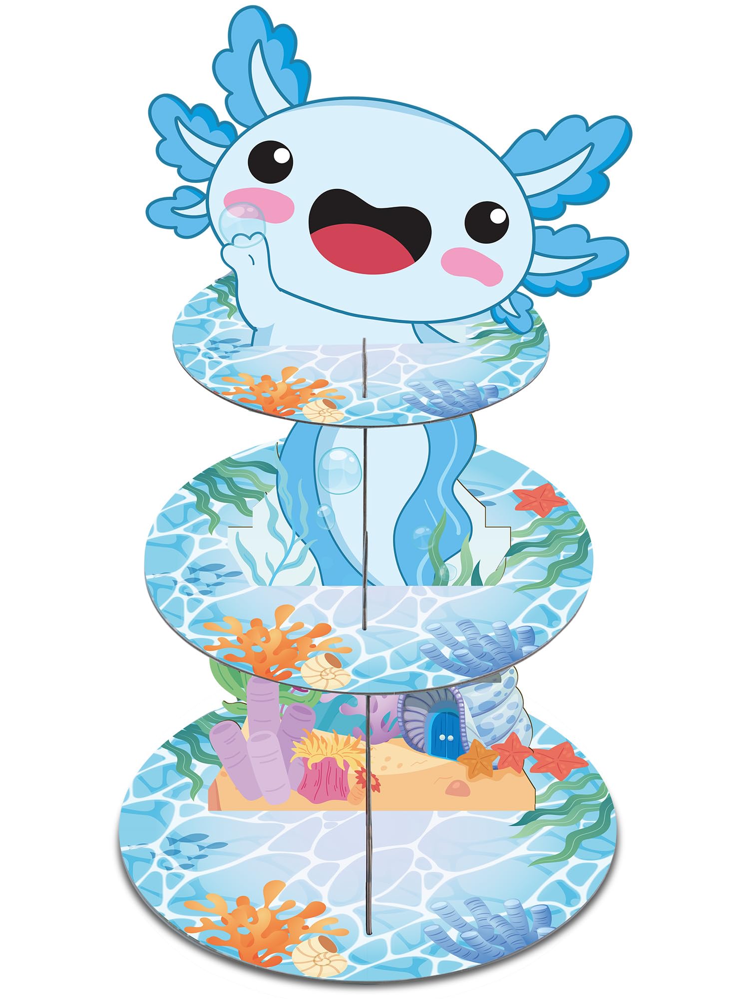 Keluna Axolotl Birthday Party Decorations - 3 Tier Blue Axolotl Cupcake Stand Treats Display, Favors Cake Dessert Holder for Baby Shower Table Decorations